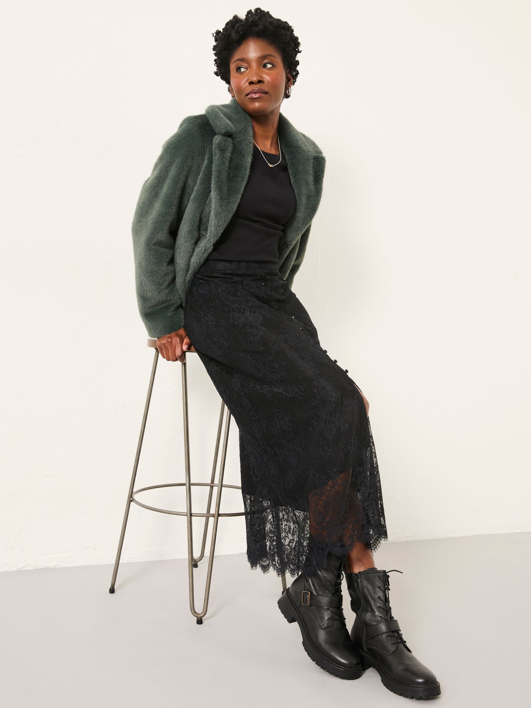 Nancy Black Lace Midi Skirt | FatFace USA