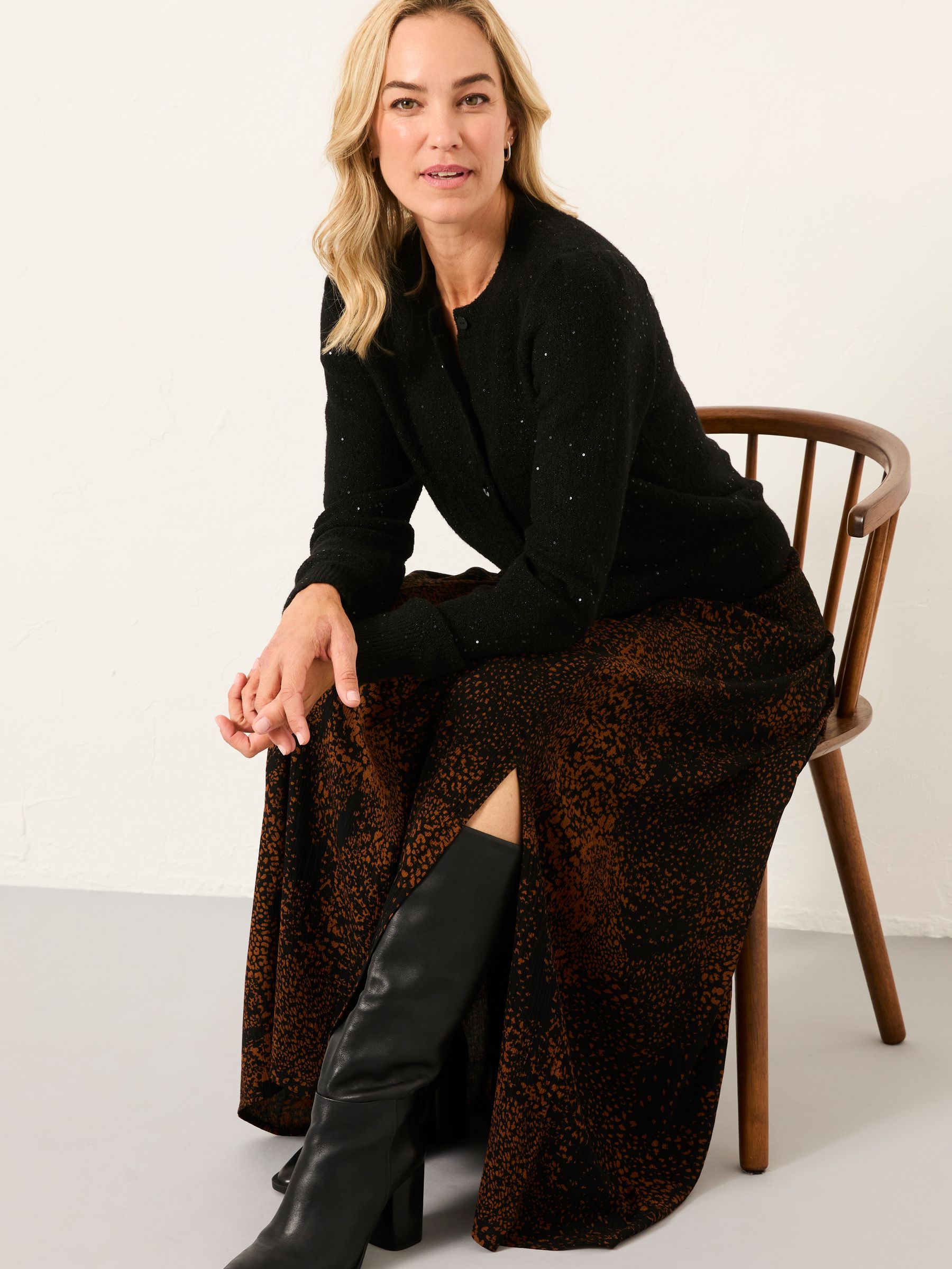 Harper Black Layered Animal Midi Skirt - Image 3 of 6