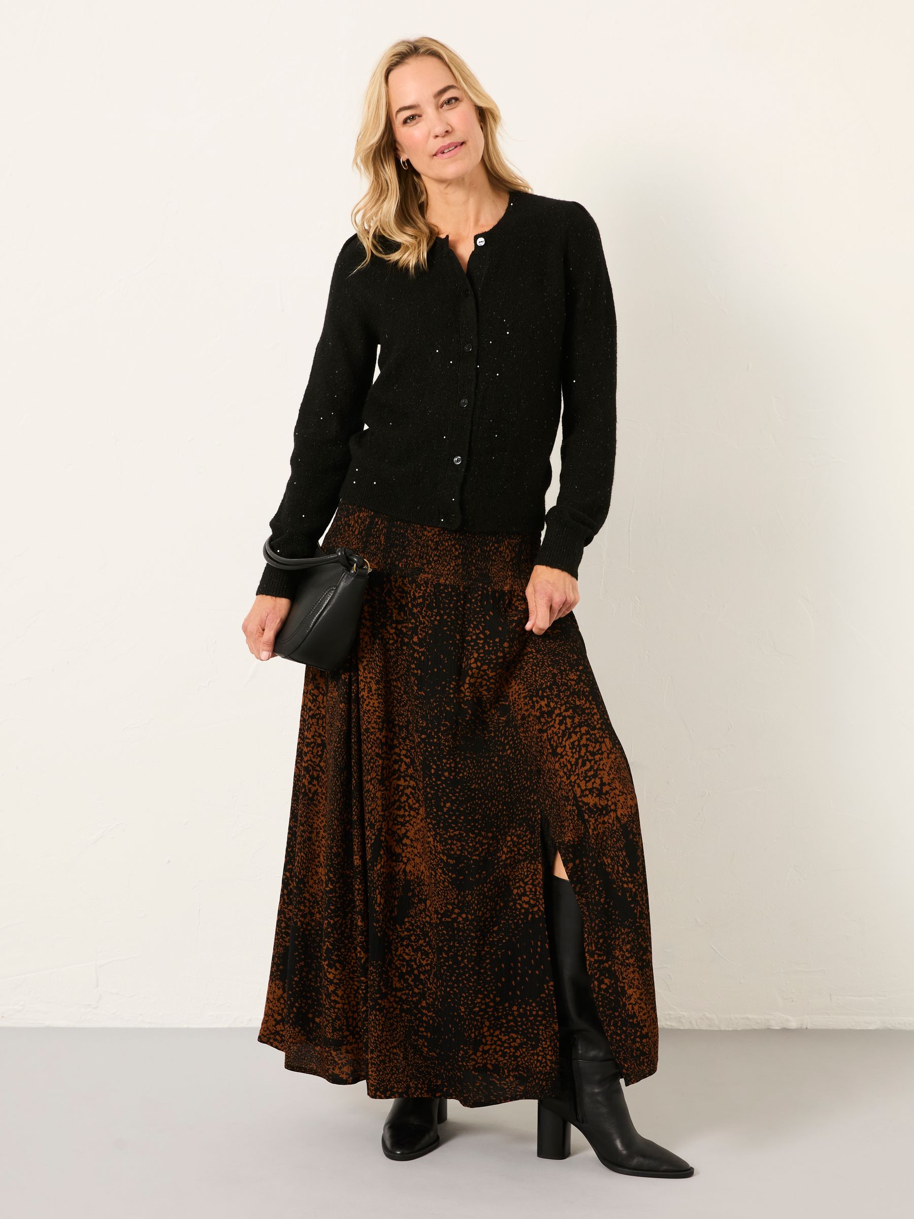 Harper Black Layered Animal Midi Skirt - Image 4 of 6
