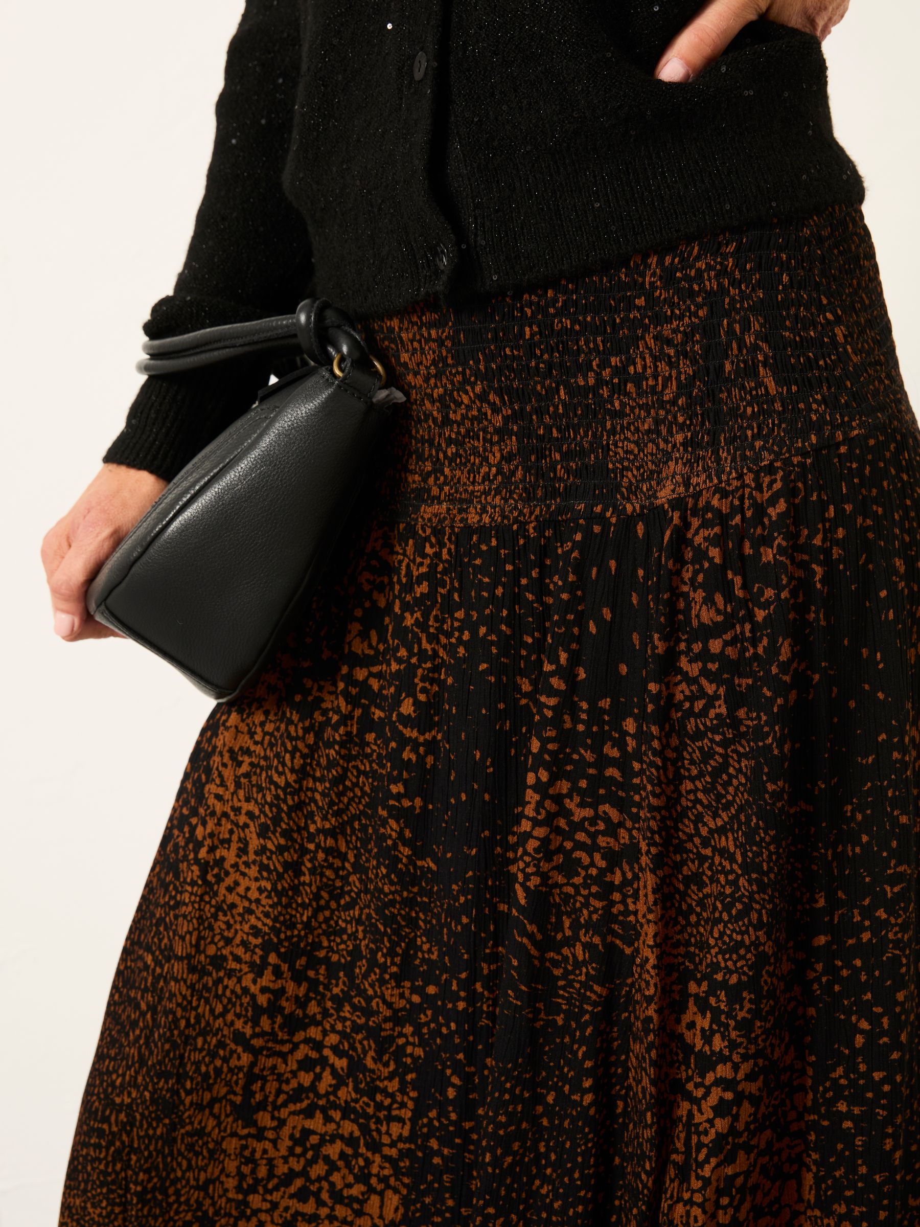 Harper Black Layered Animal Midi Skirt - Image 5 of 6