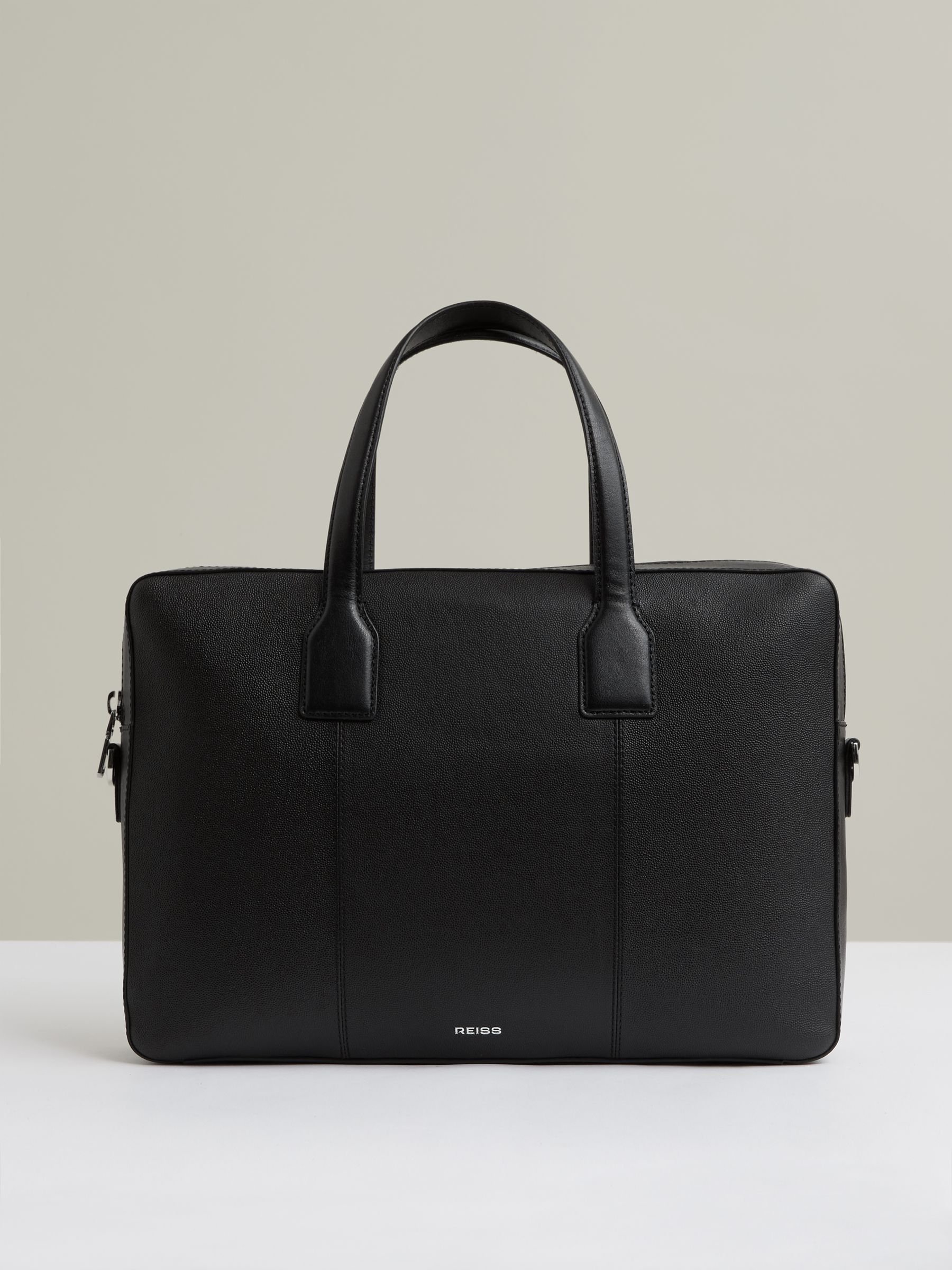 Micro-Grain Leather Briefcase in Black - Image 1 of 6 Micro-Grain Leather Briefcase in Black - Image 1 of 6