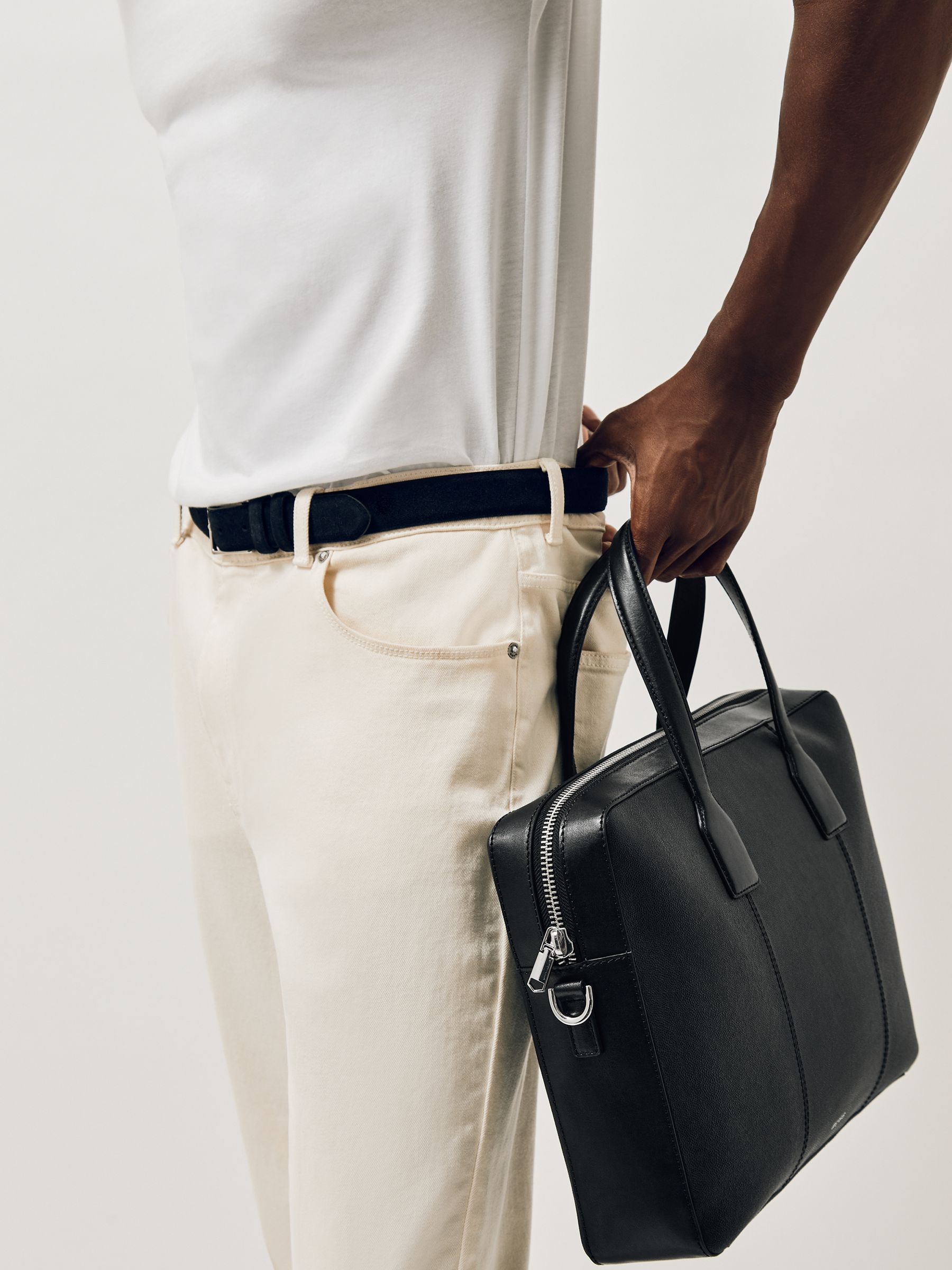 Micro-Grain Leather Briefcase in Black - image 4