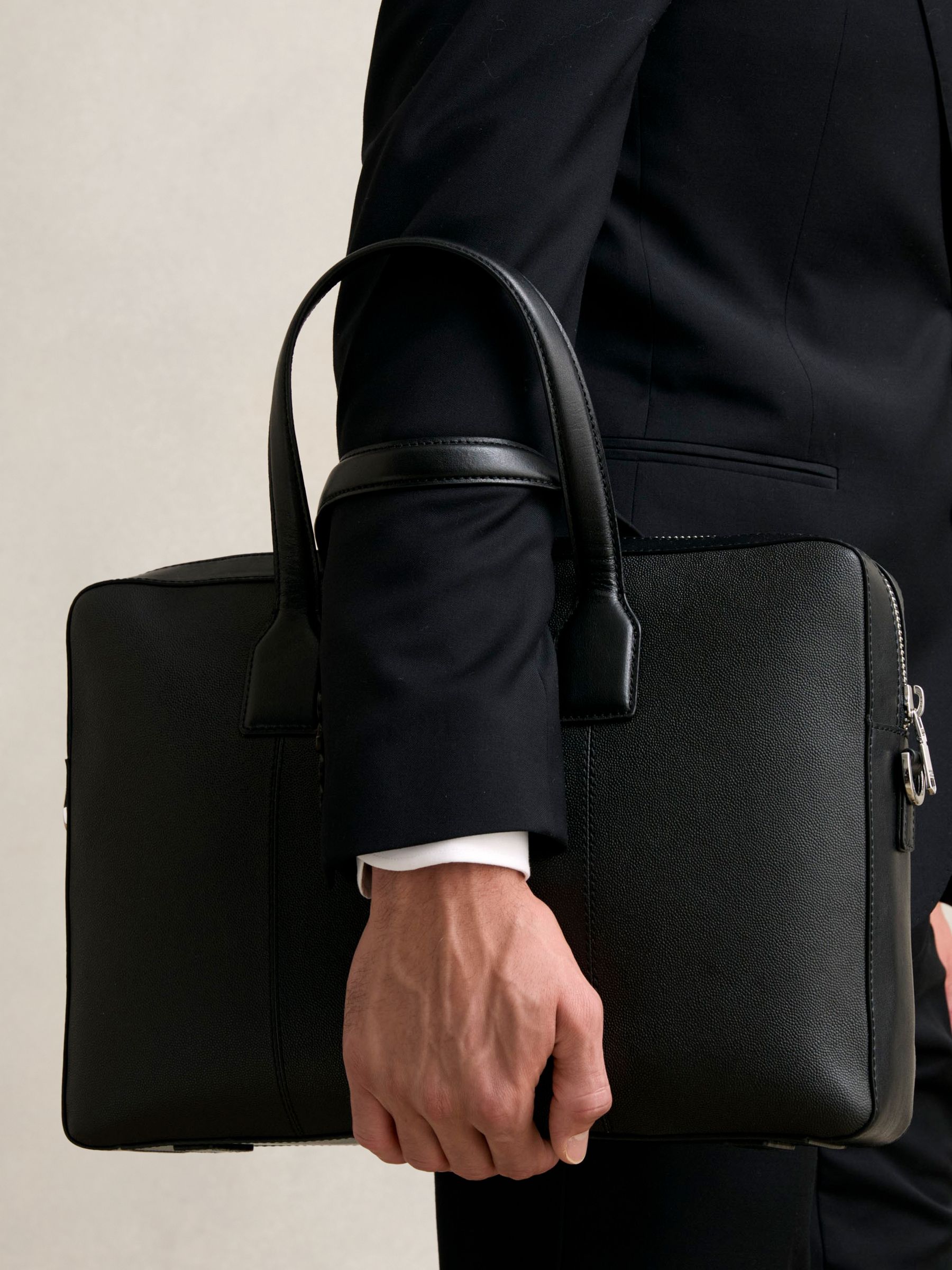 Micro-Grain Leather Briefcase in Black - Image 4 of 6