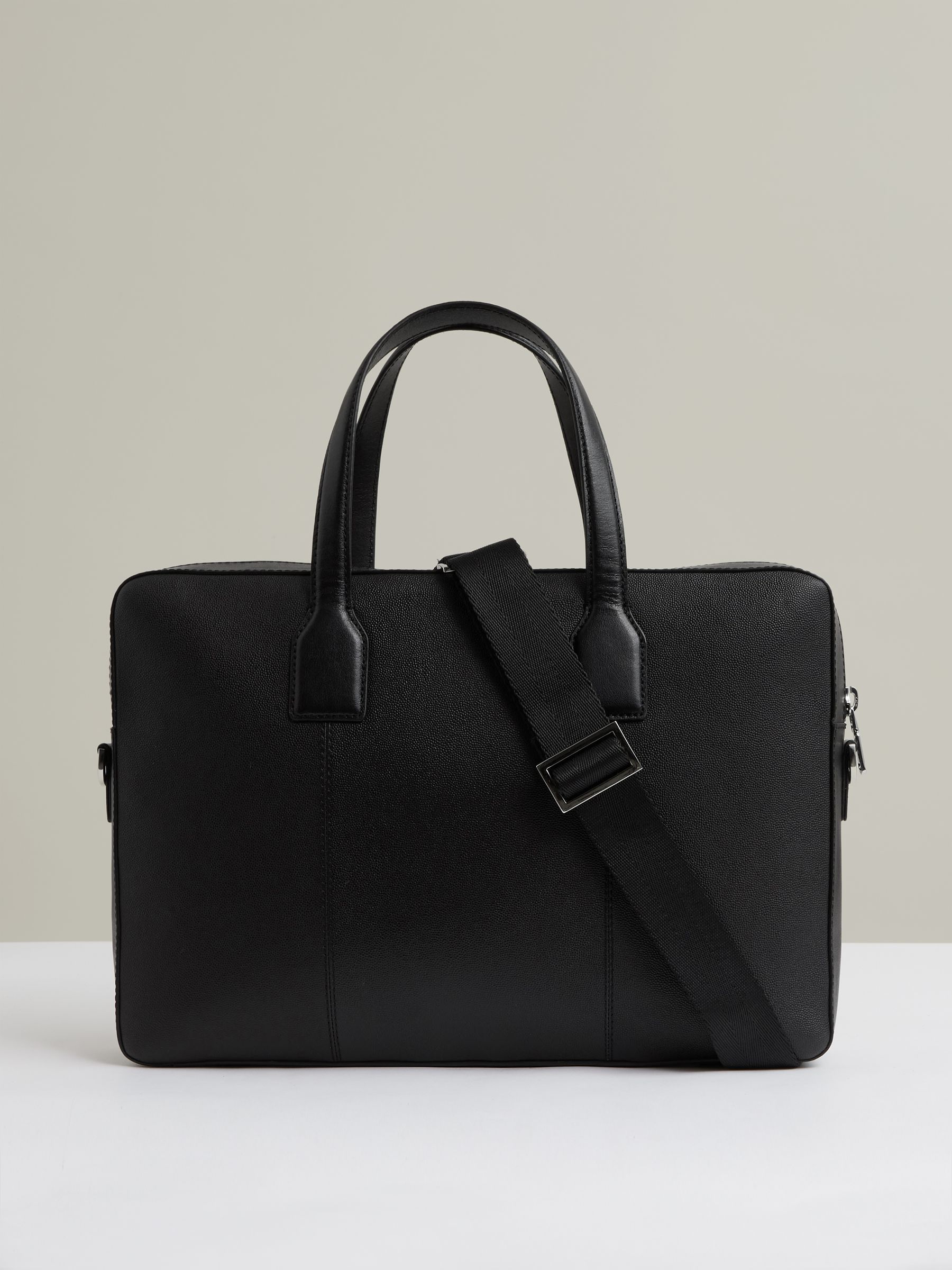 Micro-Grain Leather Briefcase in Black - Image 5 of 6