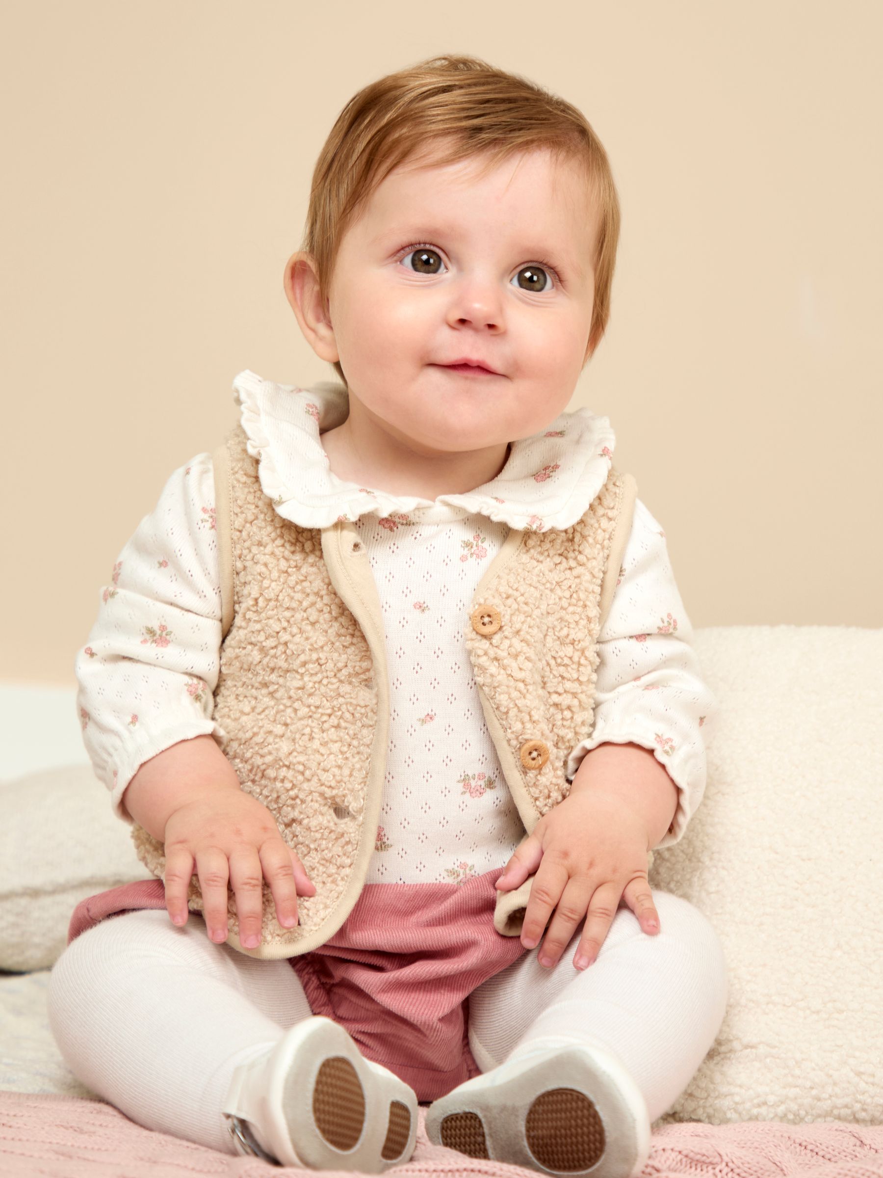 Cream 3-Piece Borg Gilet Bloomer & Body Set - Image 1 of 10