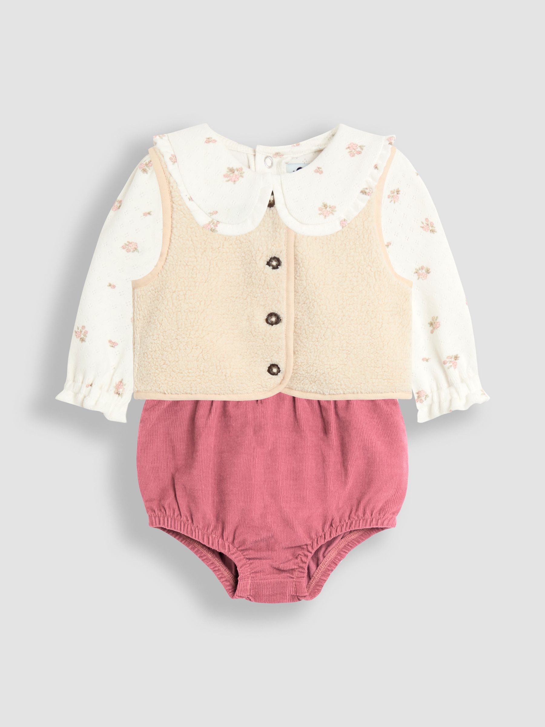 Cream 3-Piece Borg Gilet Bloomer & Body Set - Image 4 of 10