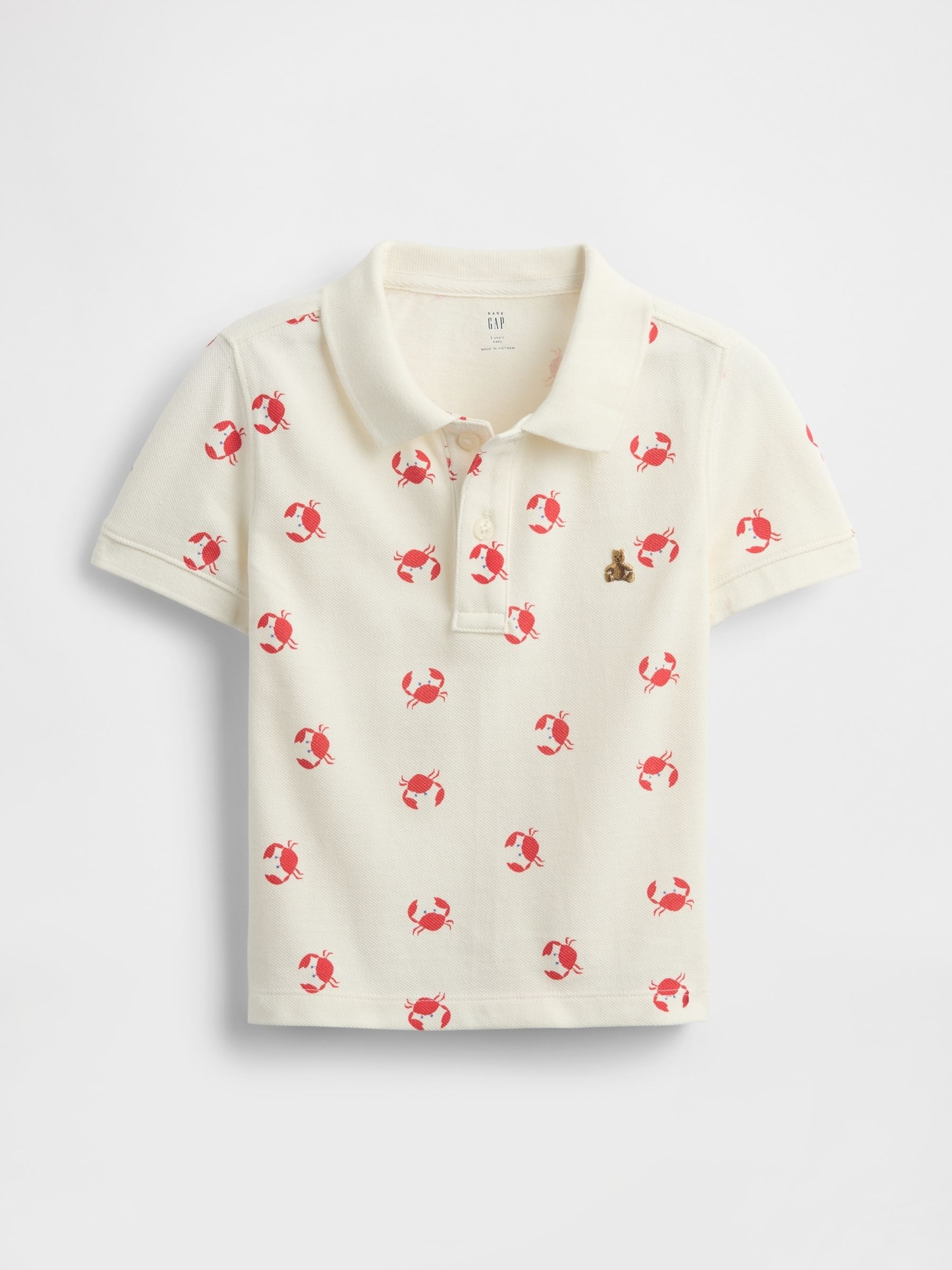 White Crab Print Brannan Bear Short Sleeve Pique Polo Shirt (6mths-5yrs) - Image 1 of 3