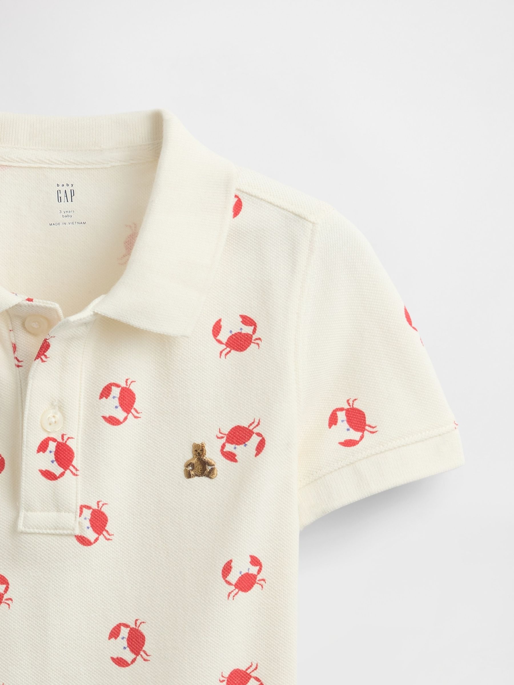 White Crab Print Brannan Bear Short Sleeve Pique Polo Shirt (6mths-5yrs) - Image 3 of 3