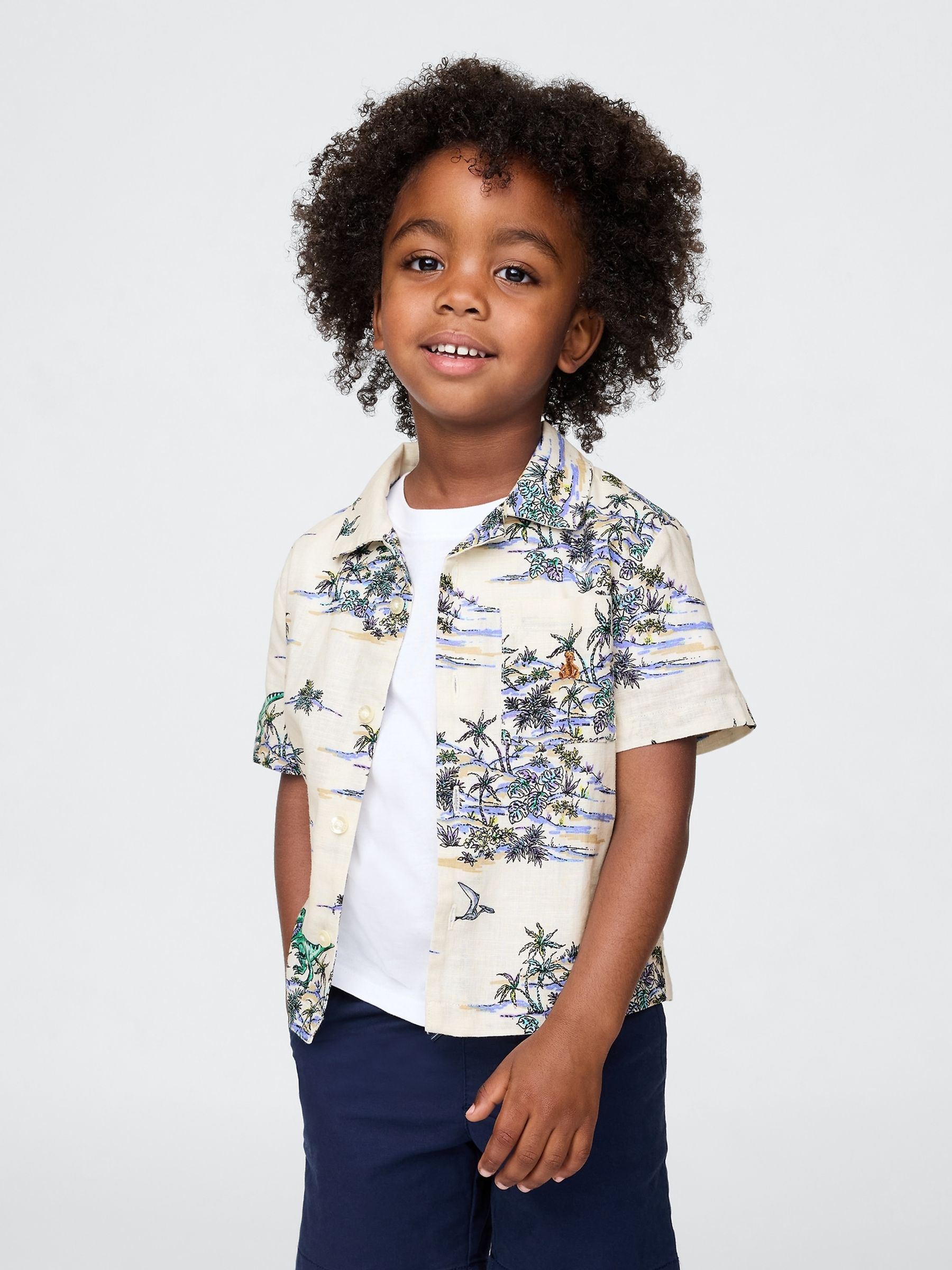 Neutral Print Brannan Bear Linen-Cotton Short Sleeve Shirt (6mths-5yrs) - Image 1 of 4