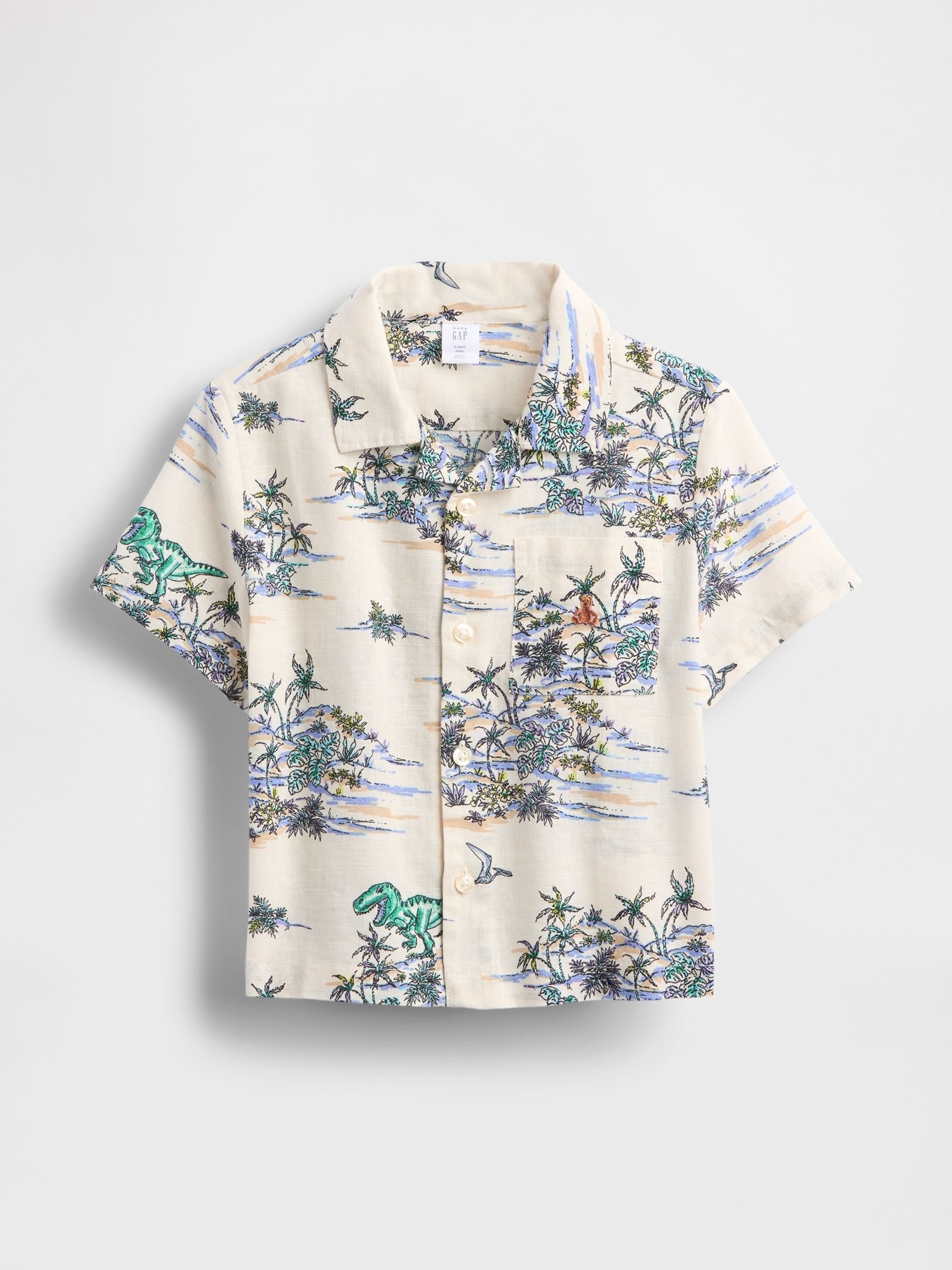 Neutral Print Brannan Bear Linen-Cotton Short Sleeve Shirt (6mths-5yrs) - Image 2 of 4