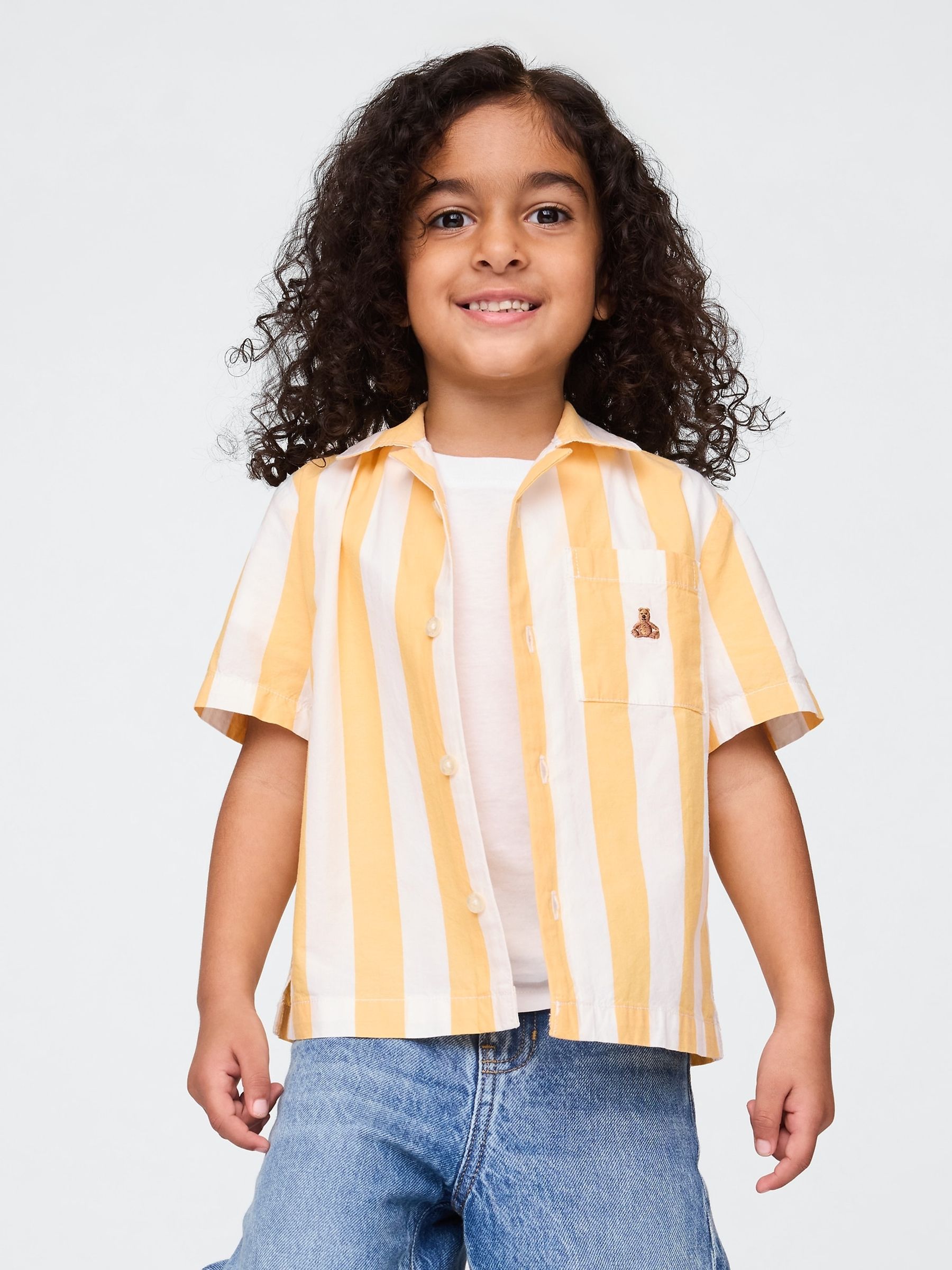 Orange Stripe Organic Cotton Cabana Shirt (6mths-5yrs) - Image 1 of 3