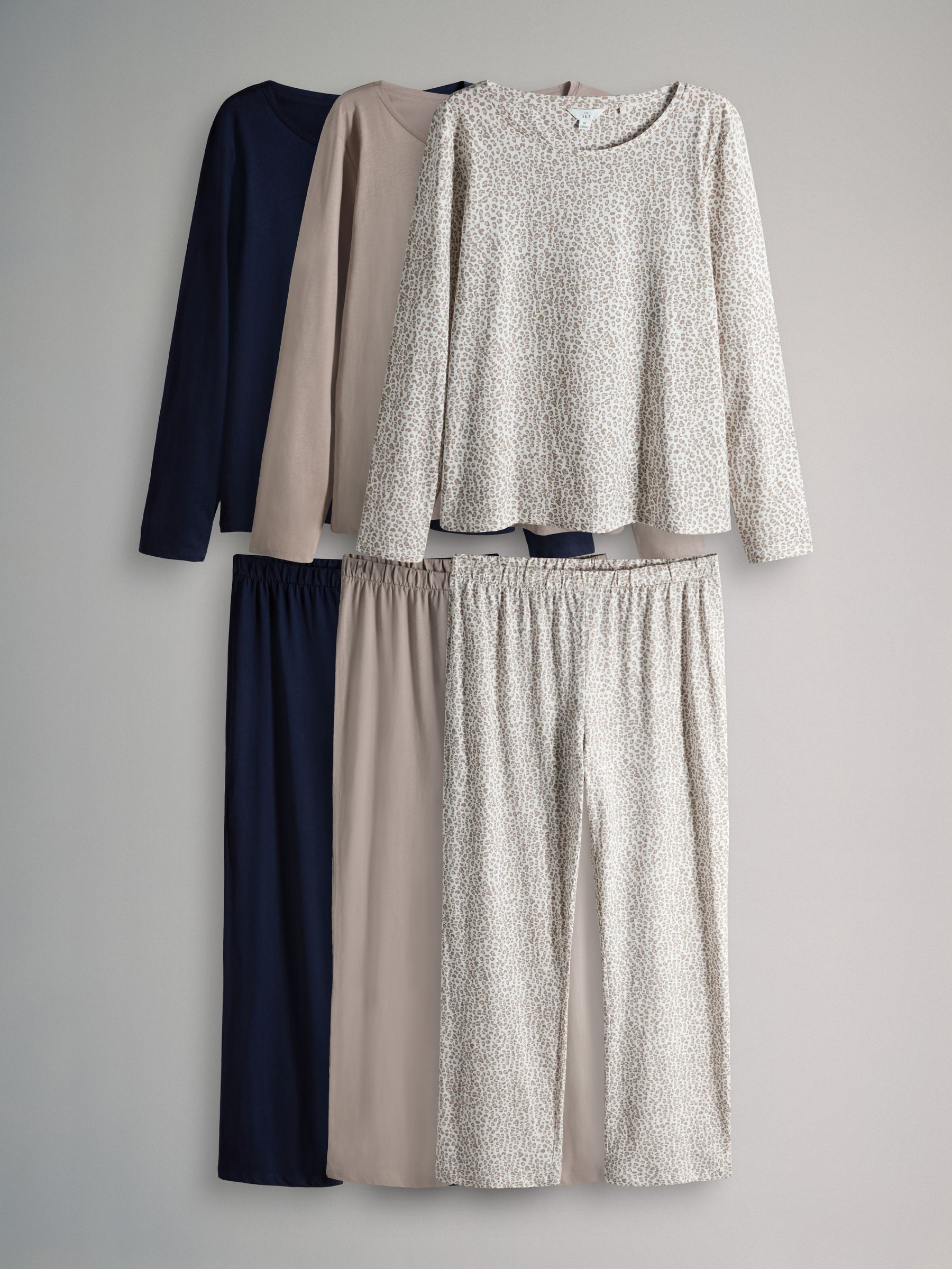 Brown/Navy/Animal 3 Pack Long Sleeve Long Leg Jersey Pyjamas - Image 1 of 9