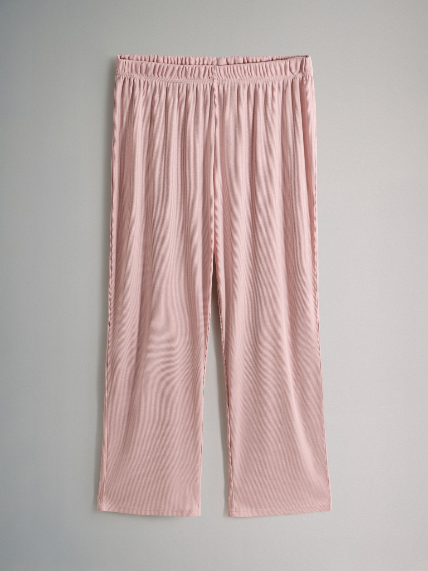 Baby Pink/Stripe - 2 Pack Soft Touch Ribbed Long Sleeve Leg Pyjamas - Image 5 of 7