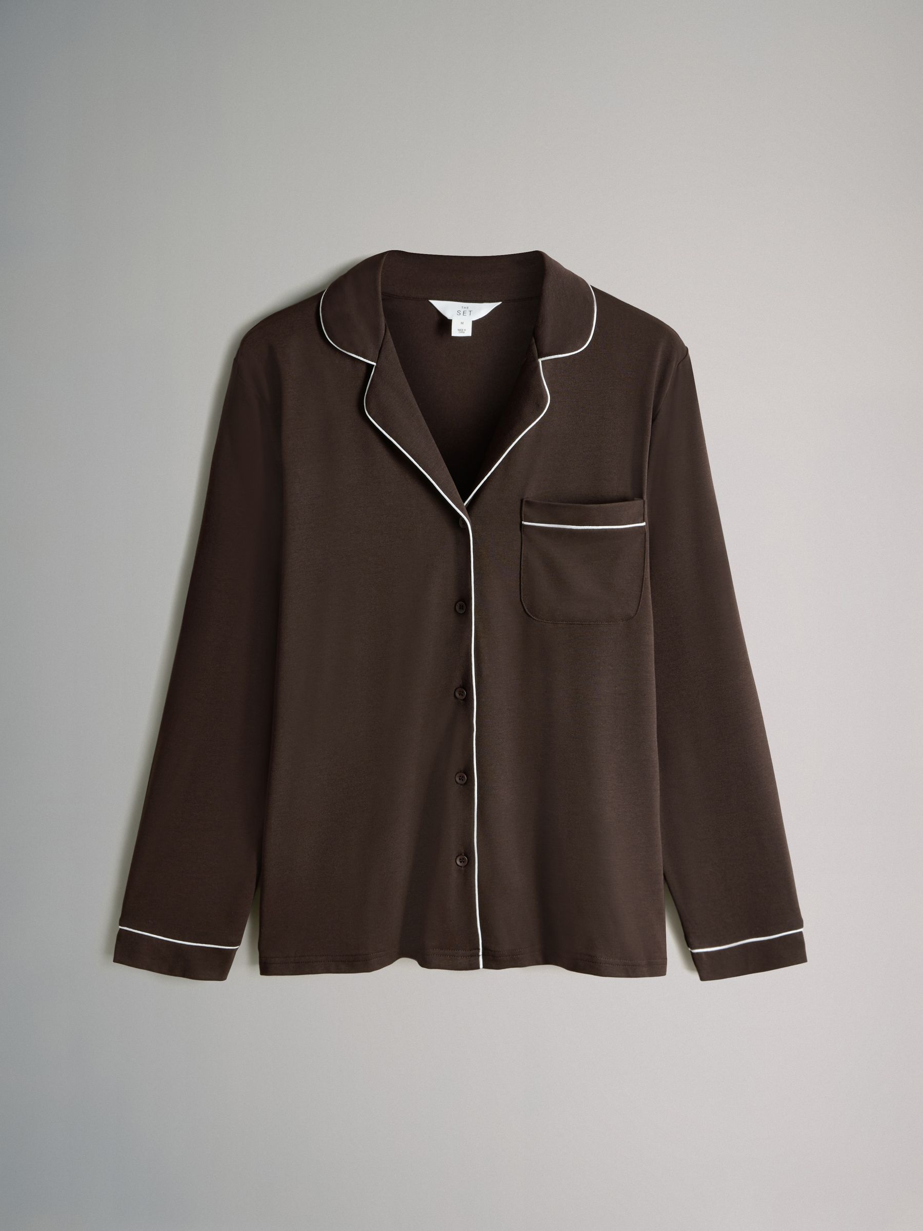 Chocolate Brown / Charcoal Marl - 2 Pack Viscose Blend Button Through Long Pyjamas with Piping - Image 2 of 6 Chocolate Brown / Charcoal Marl - 2 Pack Viscose Blend Button Through Long Pyjamas with Piping - Image 2 of 6