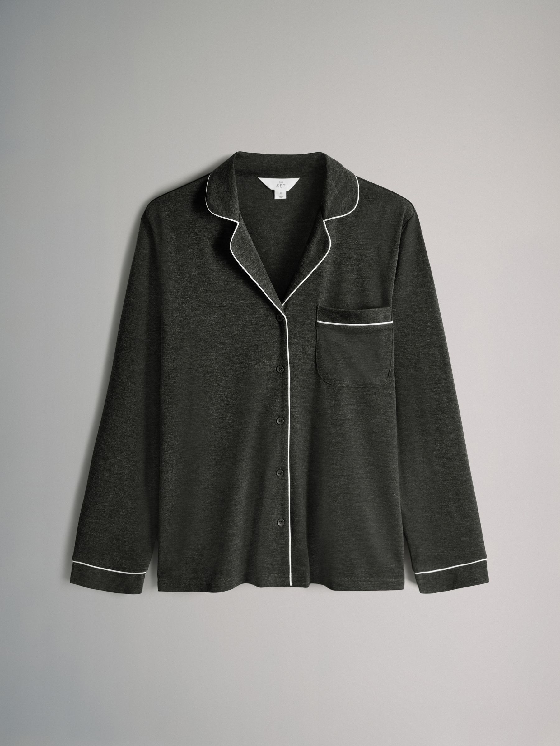 Chocolate Brown / Charcoal Marl - 2 Pack Viscose Blend Button Through Long Pyjamas with Piping - Image 3 of 6