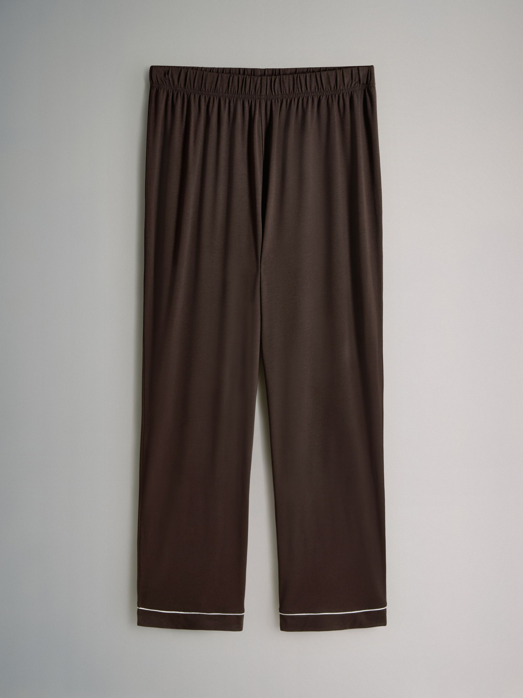 Chocolate Brown / Charcoal Marl - 2 Pack Viscose Blend Button Through Long Pyjamas with Piping - Image 4 of 6