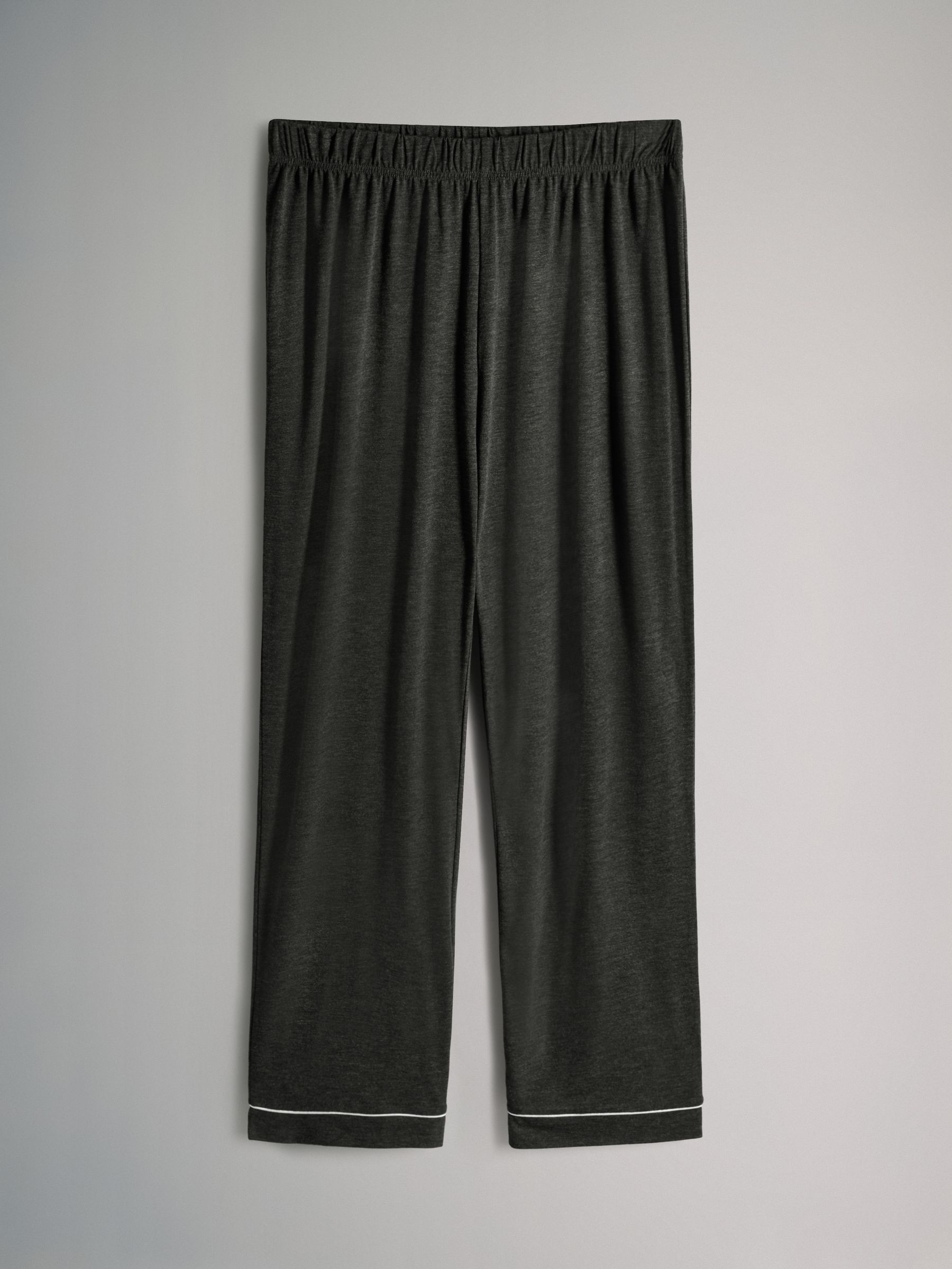 Chocolate Brown / Charcoal Marl - 2 Pack Viscose Blend Button Through Long Pyjamas with Piping - Image 5 of 6