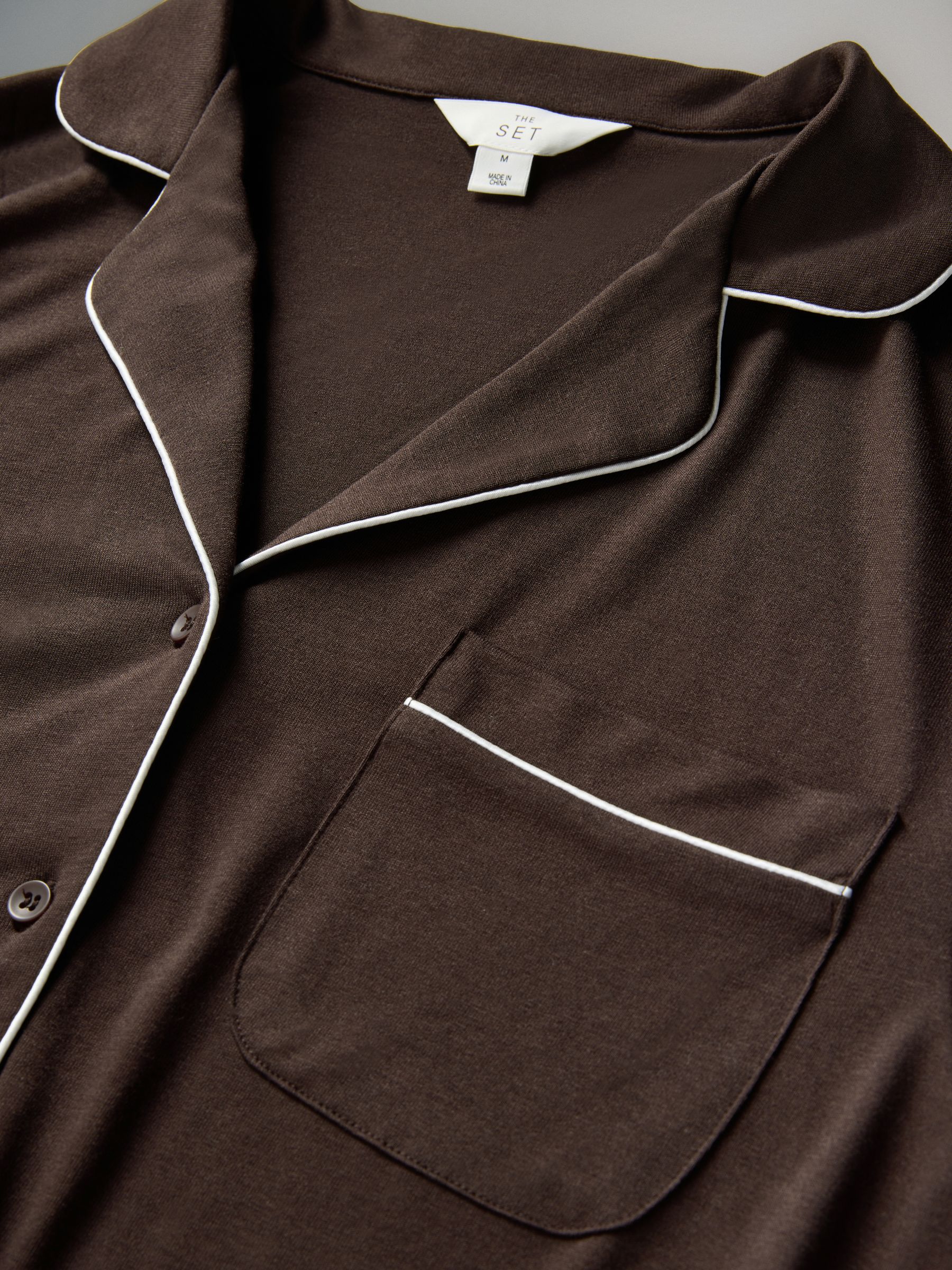 Chocolate Brown / Charcoal Marl - 2 Pack Viscose Blend Button Through Long Pyjamas with Piping - Image 6 of 6 Chocolate Brown / Charcoal Marl - 2 Pack Viscose Blend Button Through Long Pyjamas with Piping - Image 6 of 6