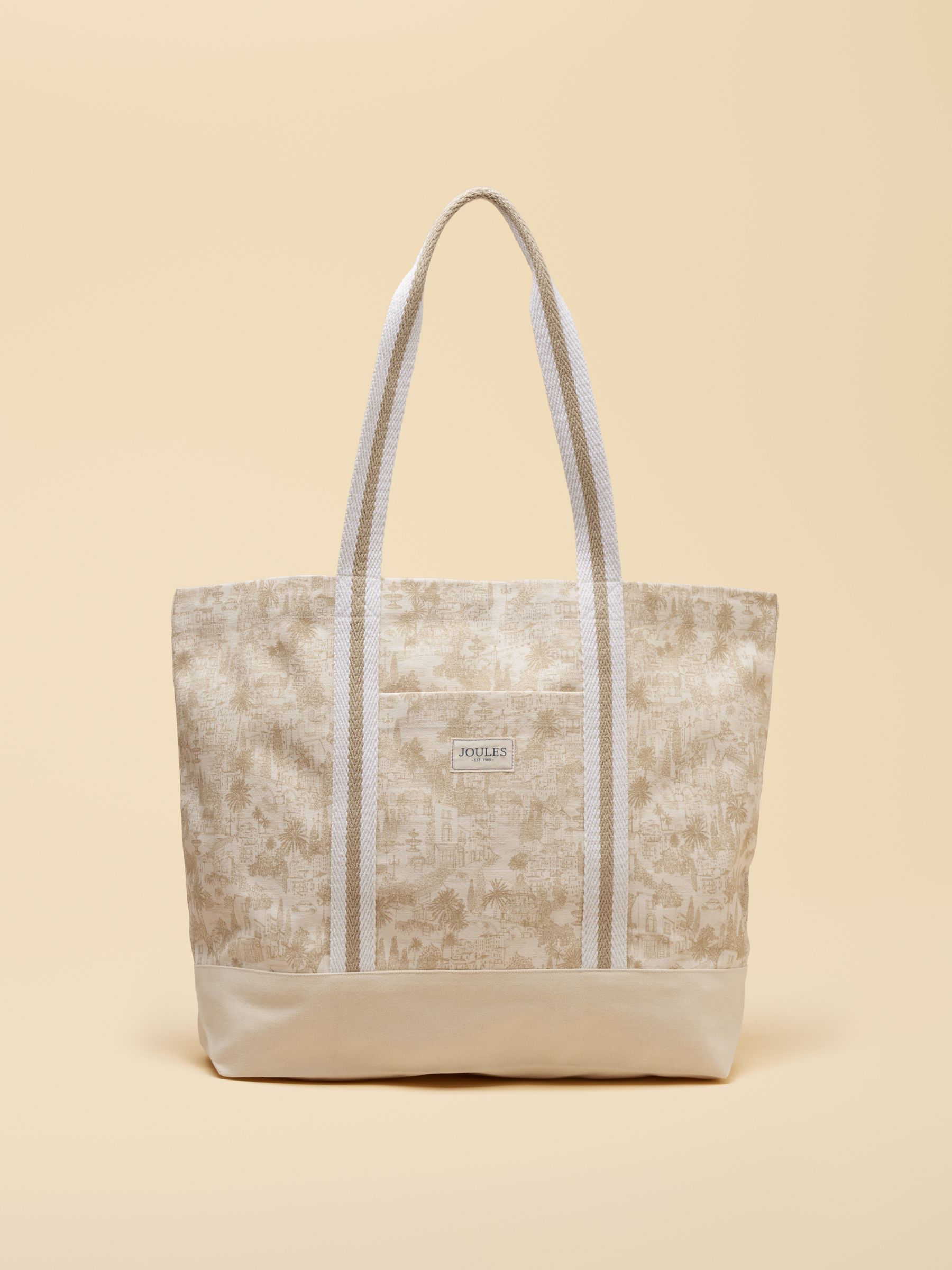 Promenade Neutral Toile De Jouy Canvas Tote Bag - Image 1 of 8 Promenade Neutral Toile De Jouy Canvas Tote Bag - Image 1 of 8