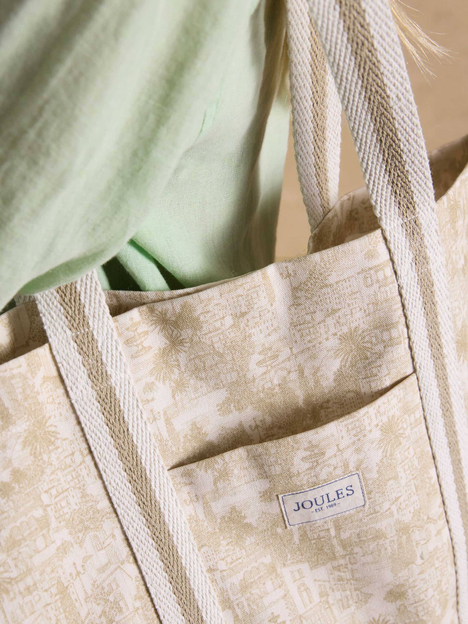 Promenade Neutral Toile De Jouy Canvas Tote Bag - Image 4 of 8
