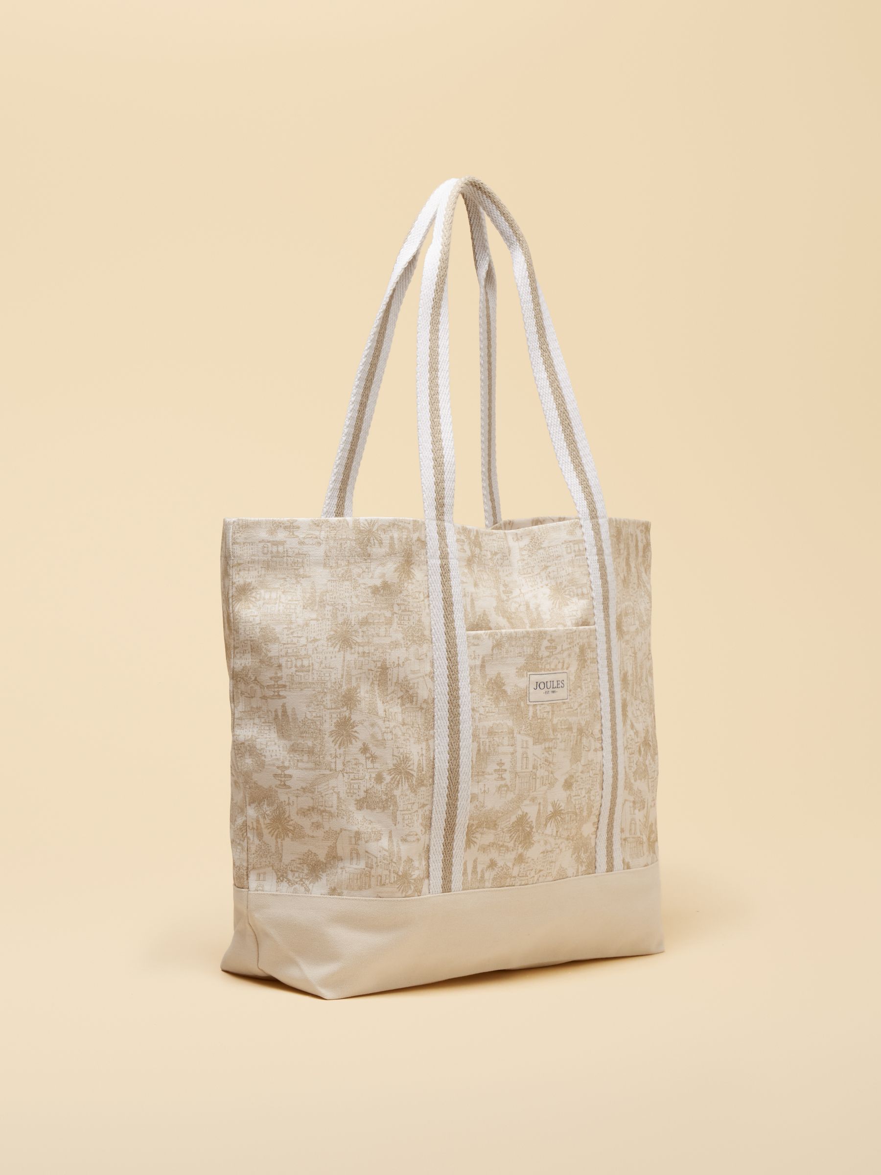 Promenade Neutral Toile De Jouy Canvas Tote Bag - Image 5 of 8