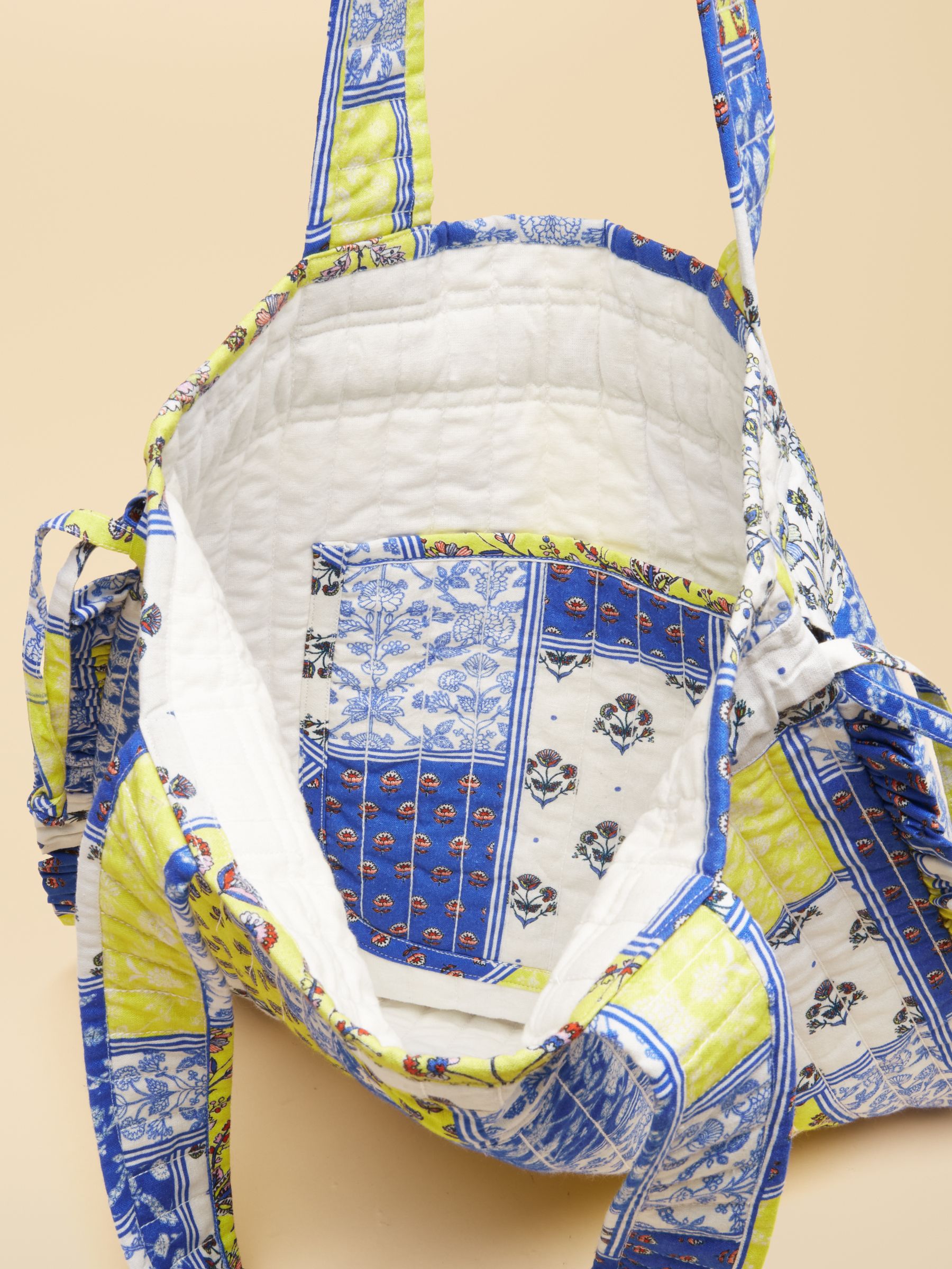 Nella Yellow Blue Hotch Potch Quilted Tote Bag - Image 8 of 9