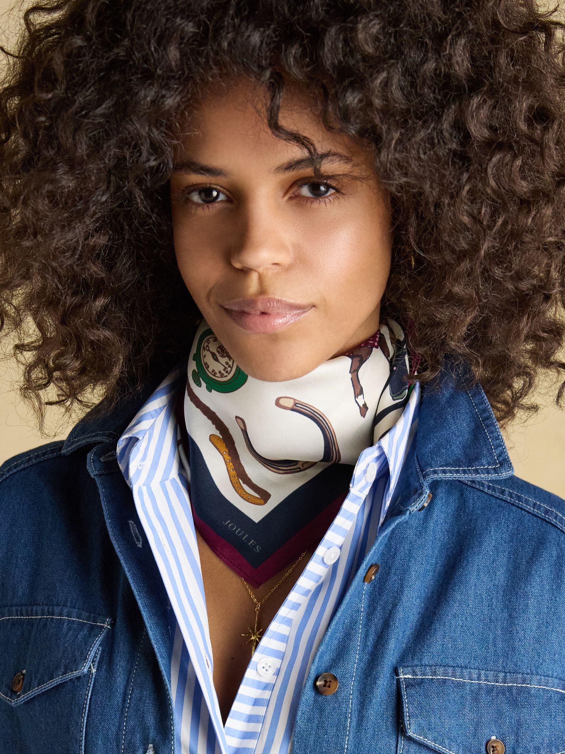 Elsie Cream Navy Equestrian Square 100% Silk Scarf - Image 2 of 6