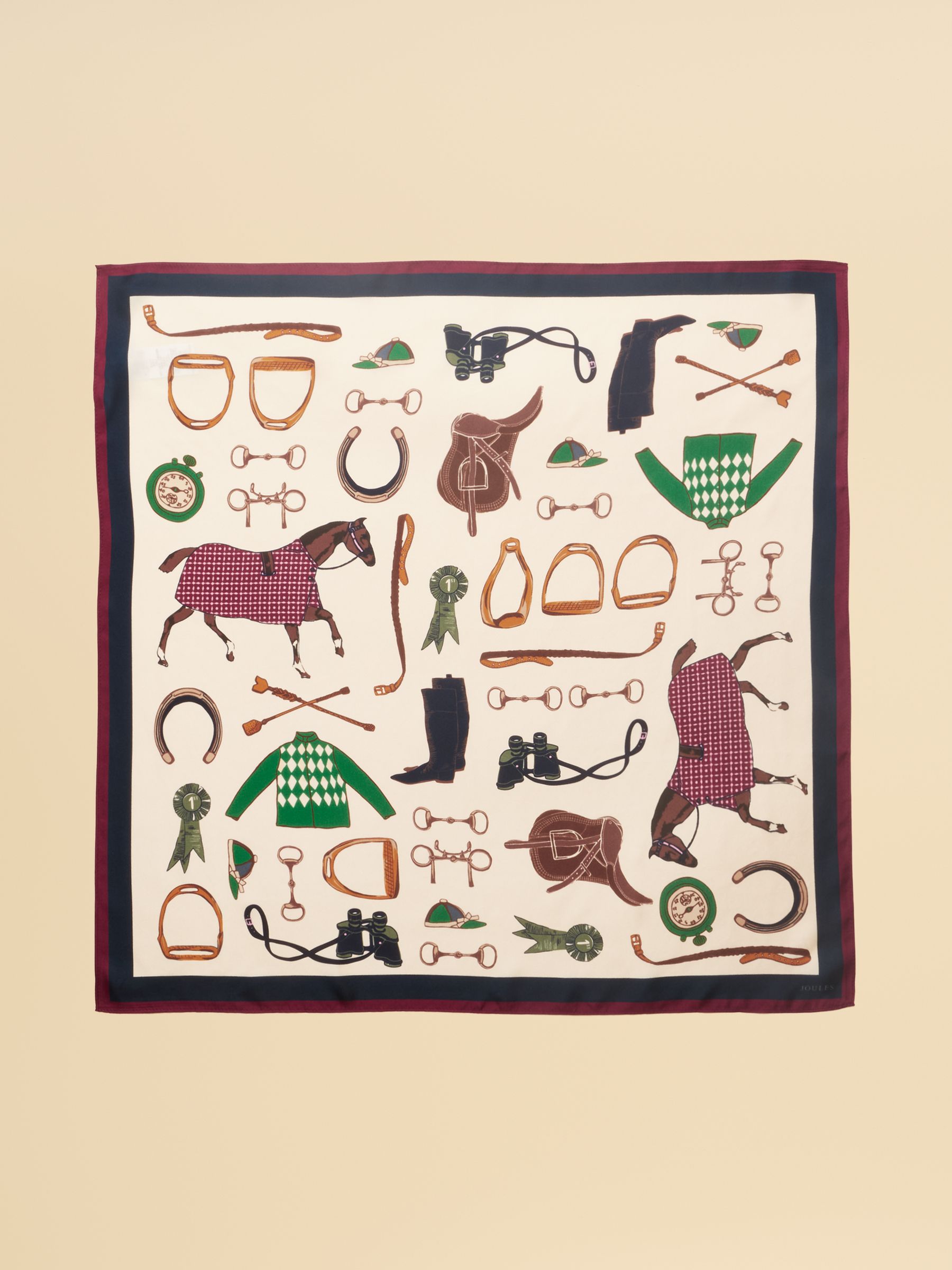 Elsie Cream Navy Equestrian Square 100% Silk Scarf - Image 6 of 6