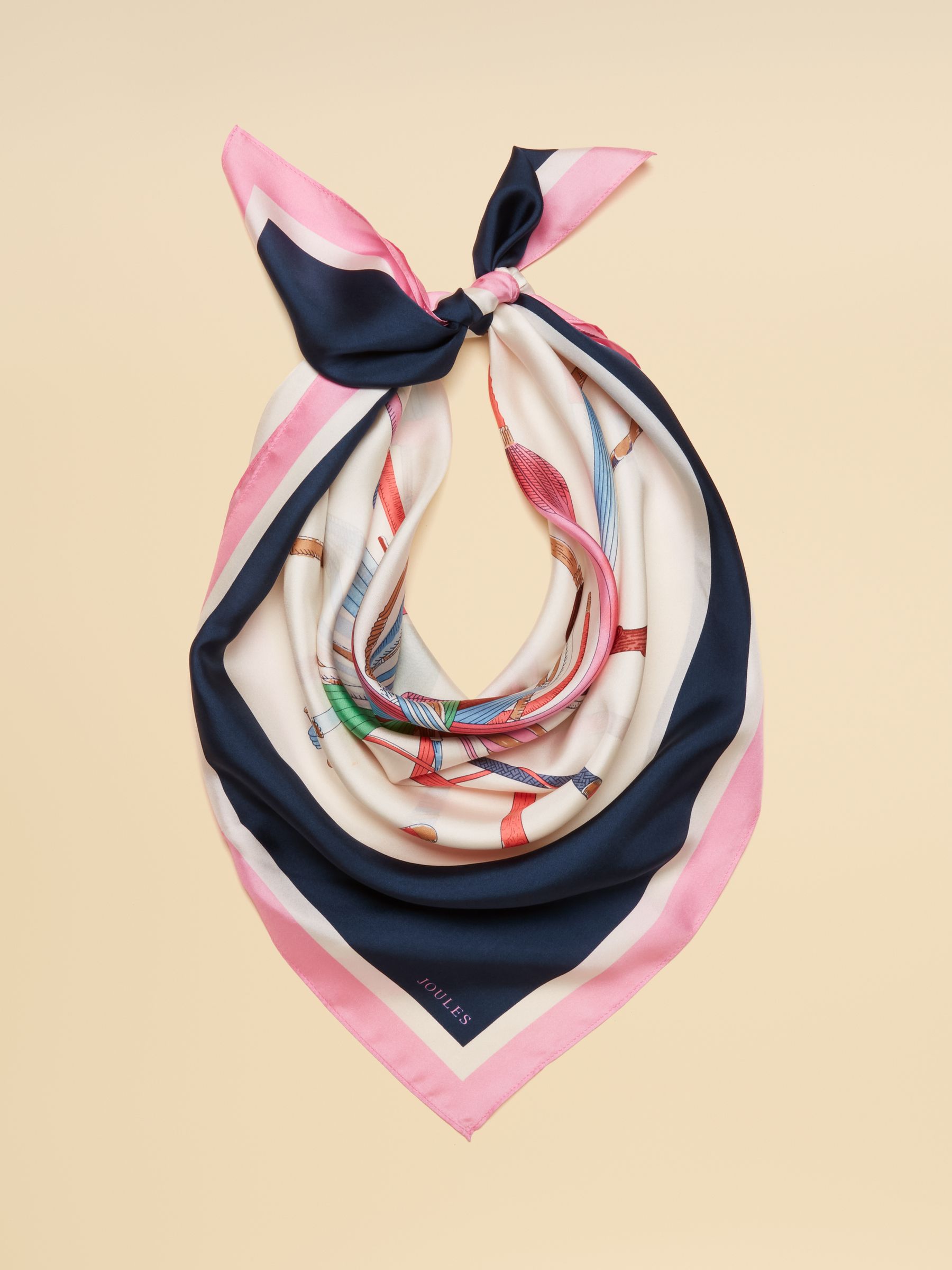 Bloomfield Cream & Navy Printed Square 100% Silk Scarf - Image 1 of 7