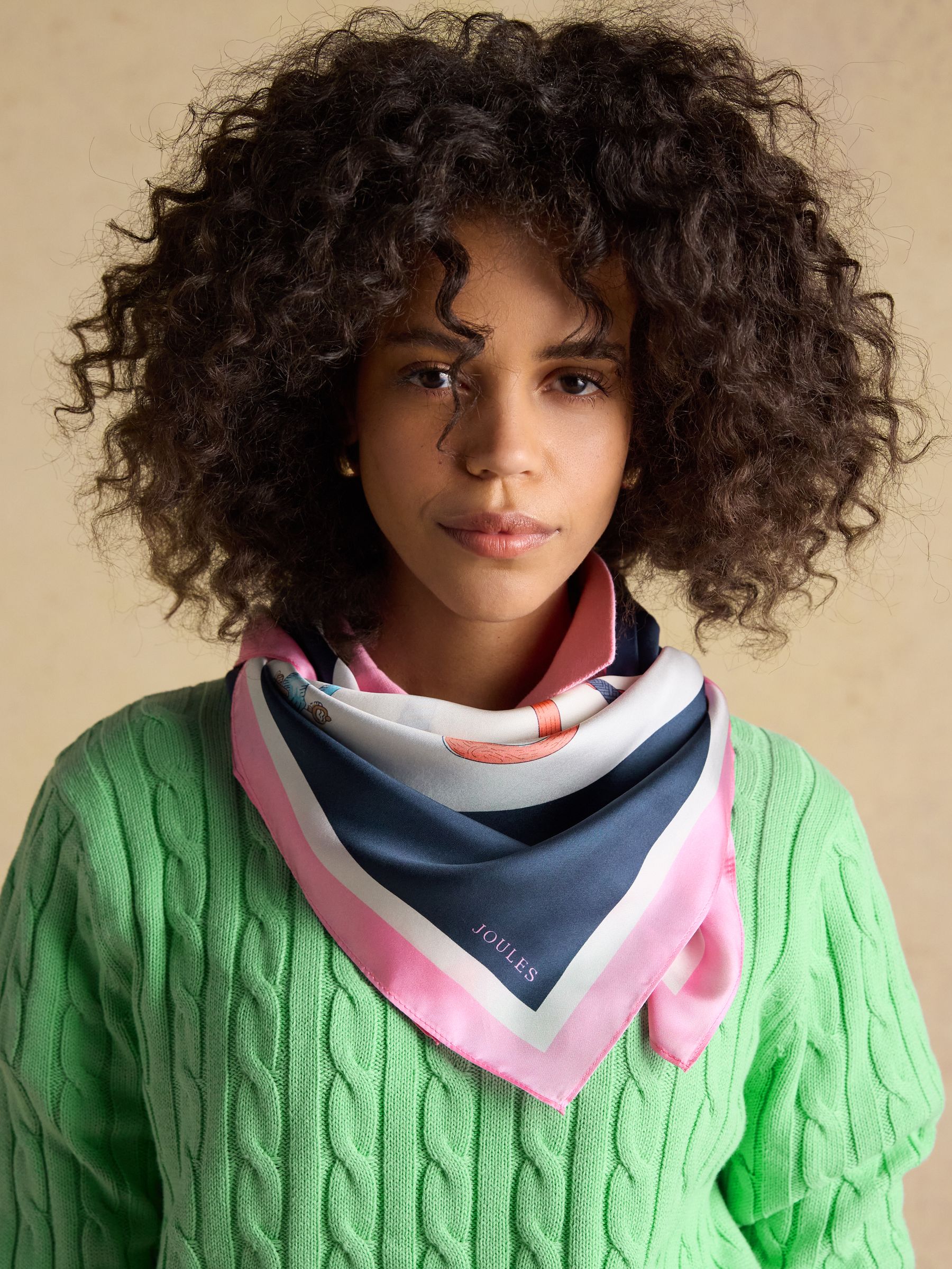 Bloomfield Cream & Navy Printed Square 100% Silk Scarf - Image 5 of 7