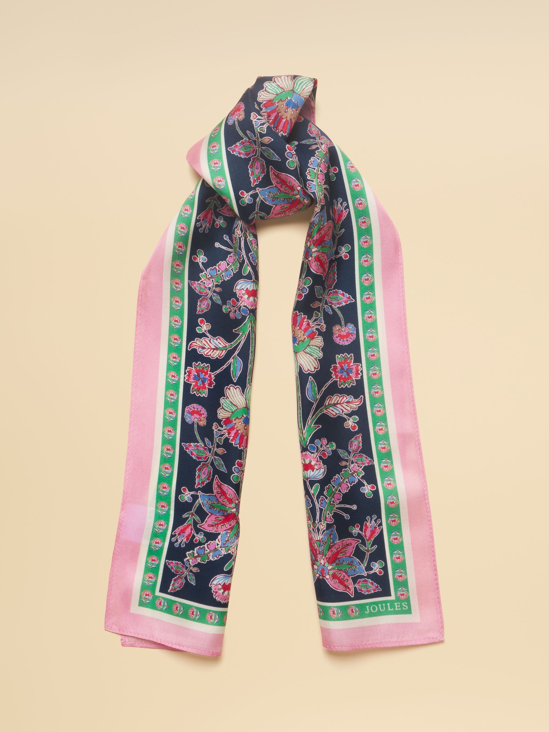 Highgrove Navy & Pink Floral 100% Silk Printed Scarf - Image 1 of 6
