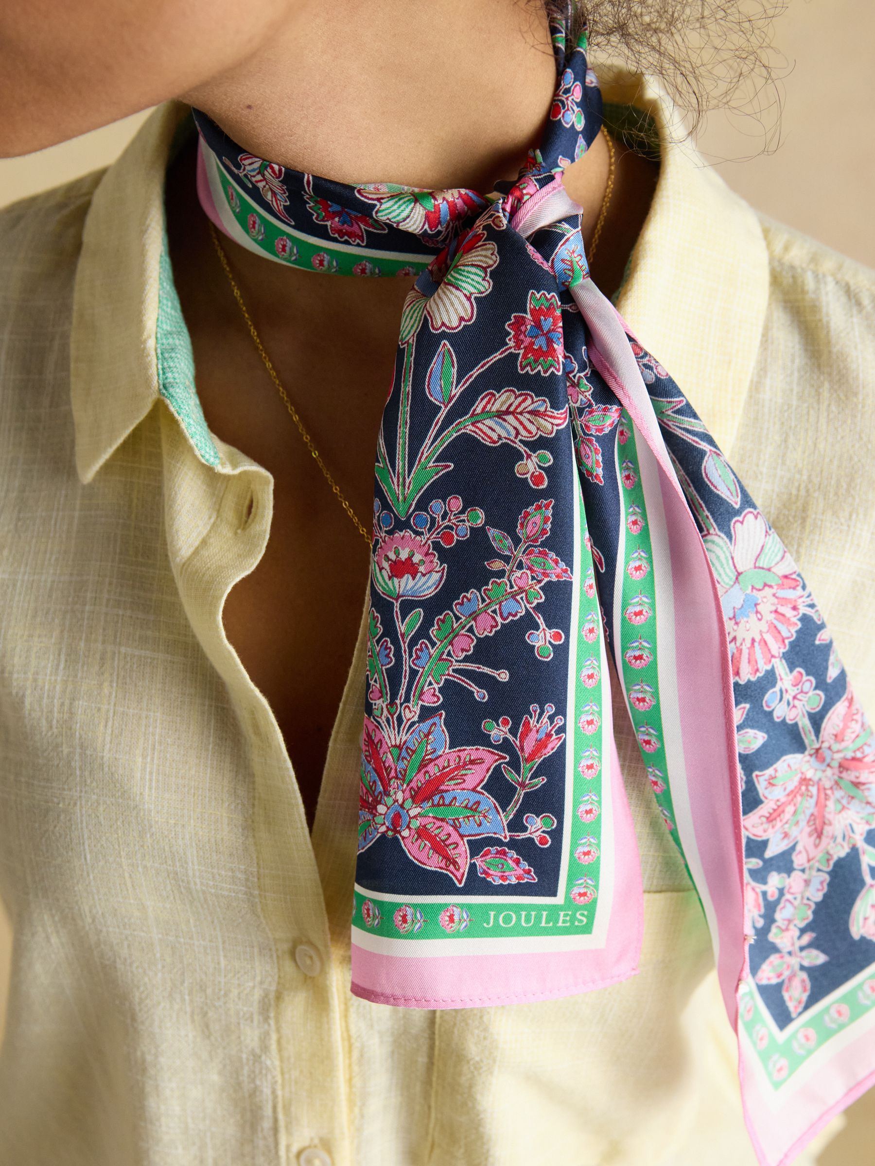 Highgrove Navy & Pink Floral 100% Silk Printed Scarf - Image 3 of 6