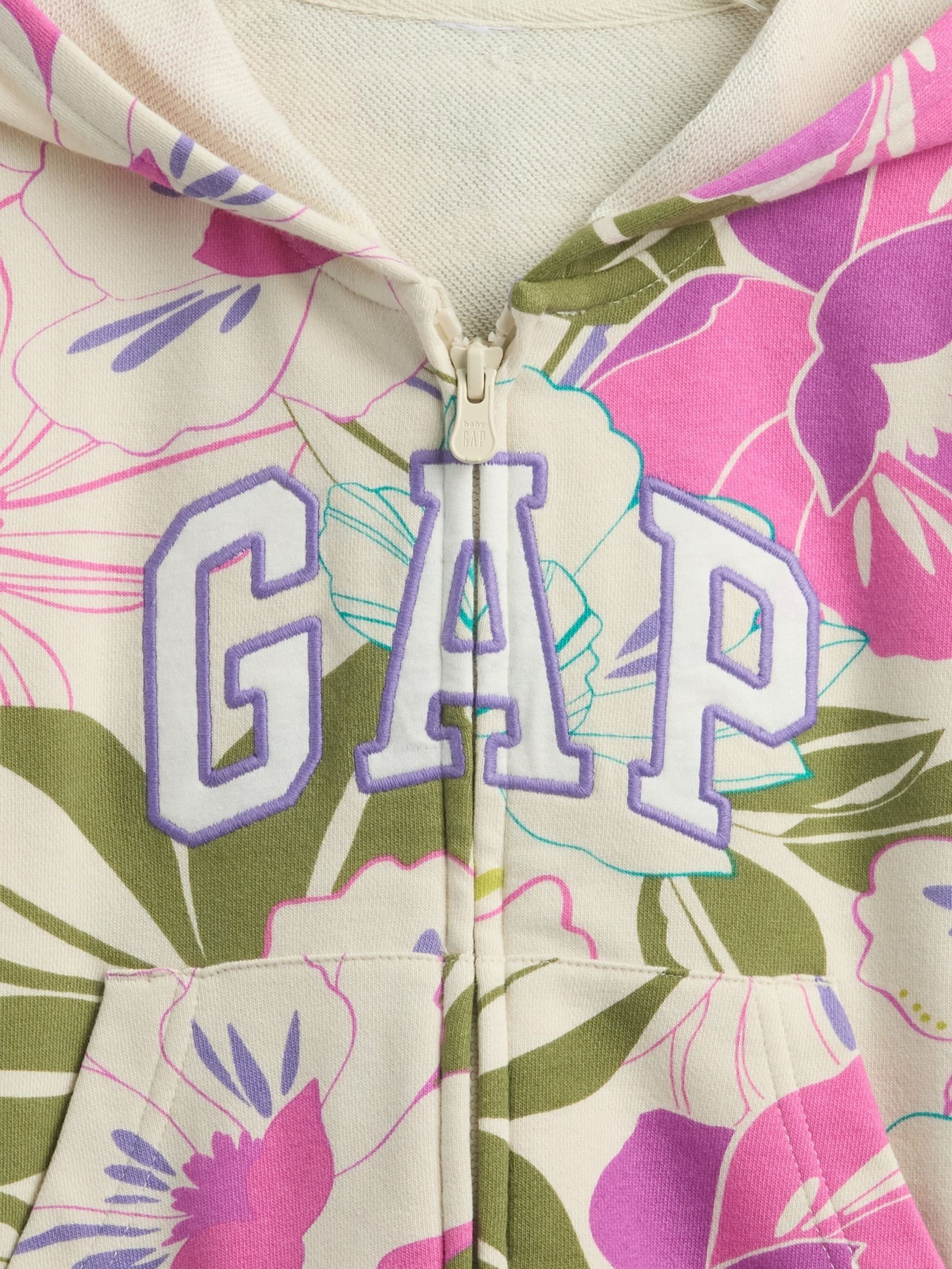 Beige Floral Logo Fleece-Lined Zip Up Hoodie (6mths-5yrs) - Image 3 of 3