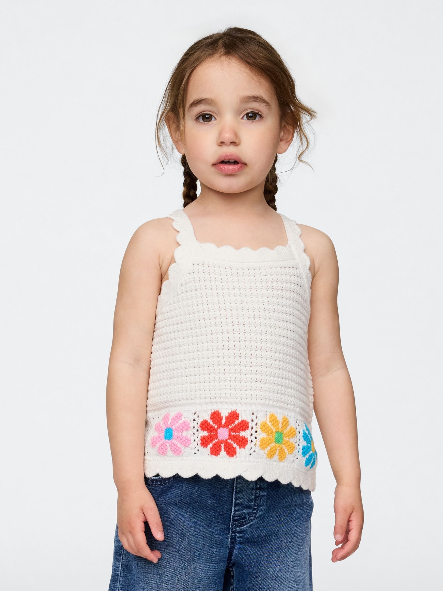 White Floral Scalloped Crochet Vest Top (6mths-5yrs) - Image 1 of 4