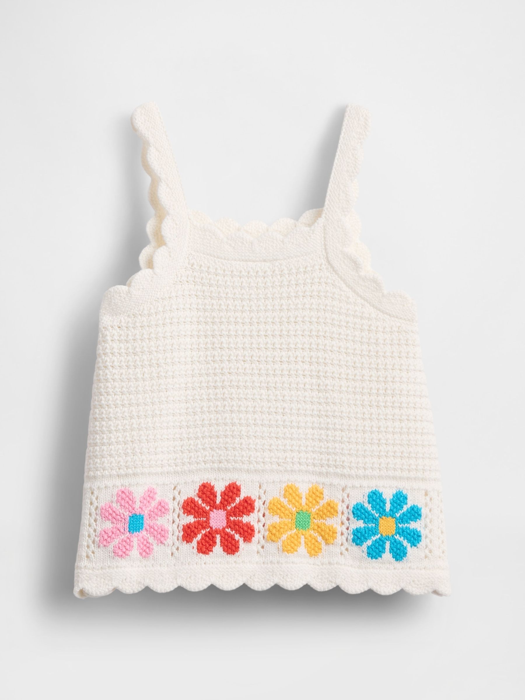 White Floral Scalloped Crochet Vest Top (6mths-5yrs) - Image 2 of 4