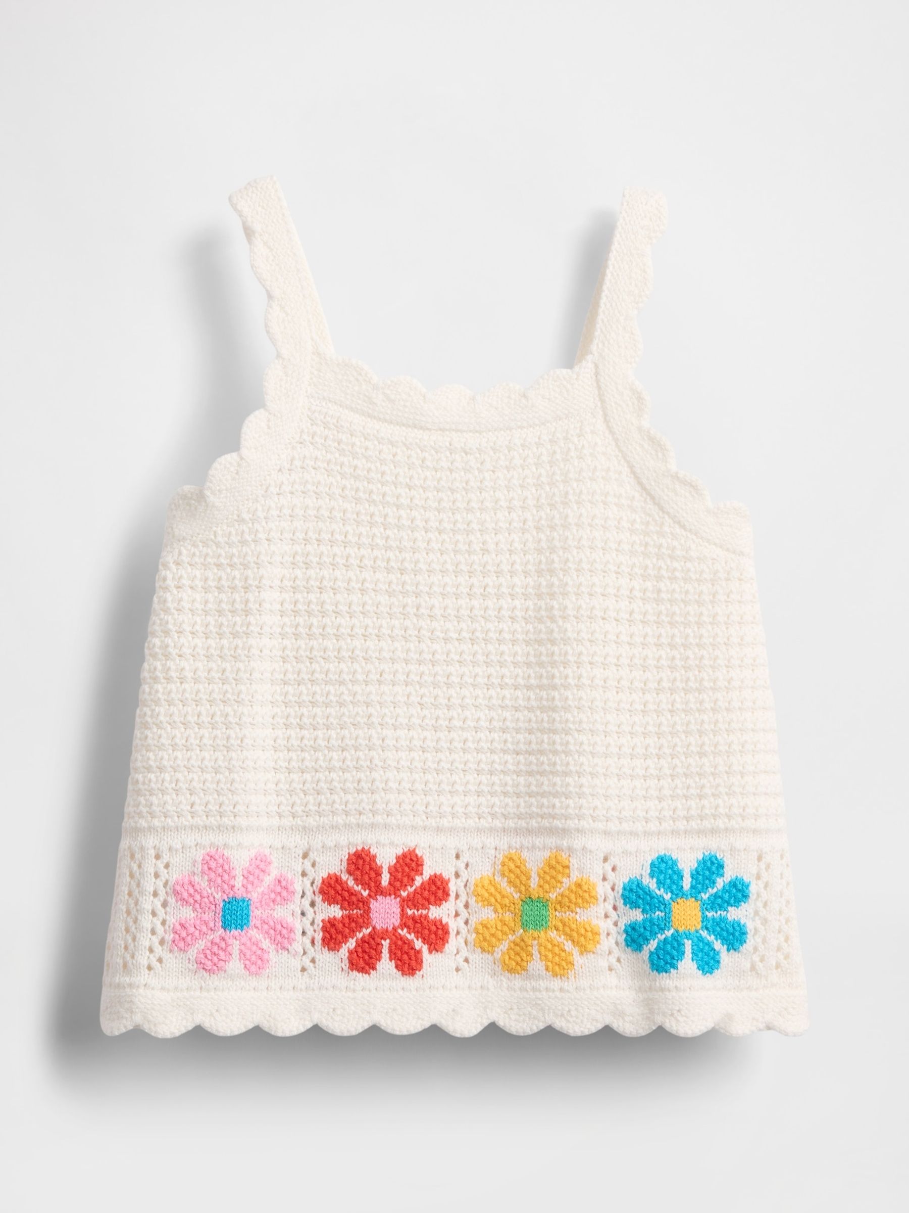 White Floral Scalloped Crochet Vest Top (6mths-5yrs) - Image 3 of 4