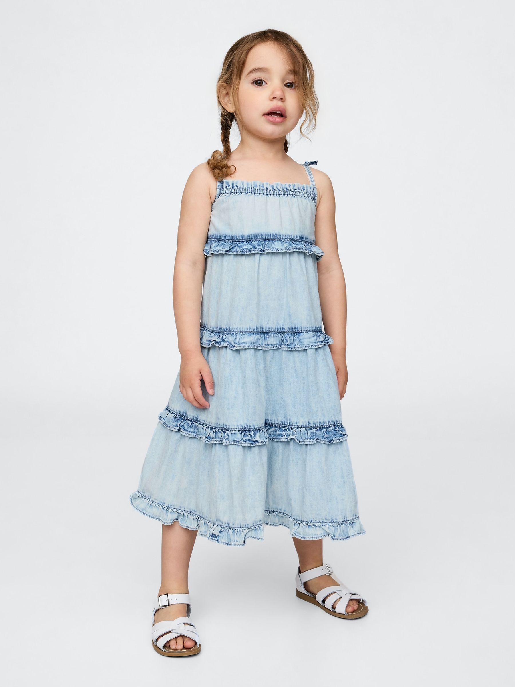 Blue Ruffle Tiered Denim Maxi Dress (6mths-5yrs) - Image 1 of 1