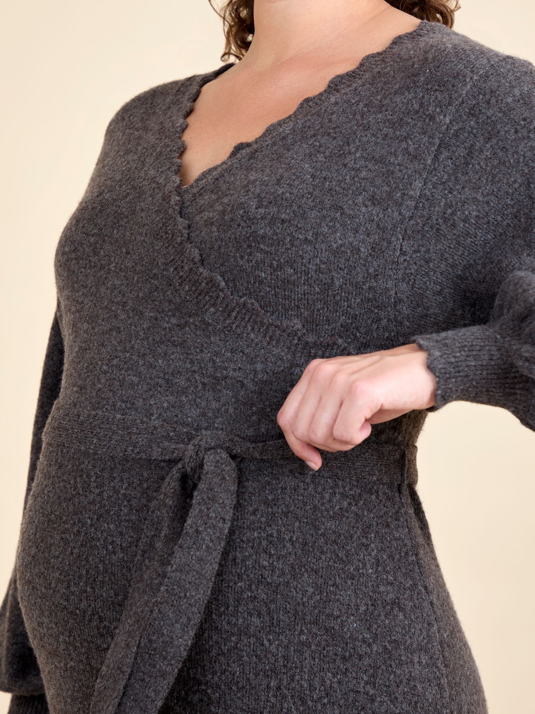 Mocha Blouson Sleeve Maternity Knitted Midi Dress - Image 10 of 10