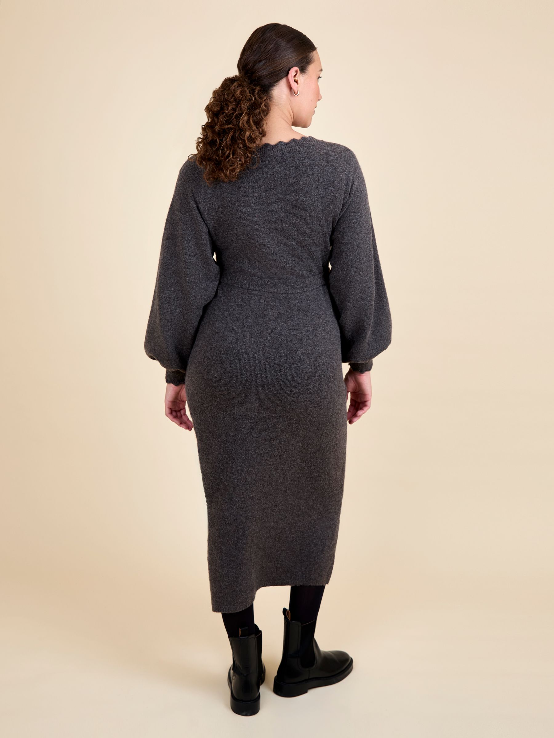 Mocha Blouson Sleeve Maternity Knitted Midi Dress - Image 8 of 10