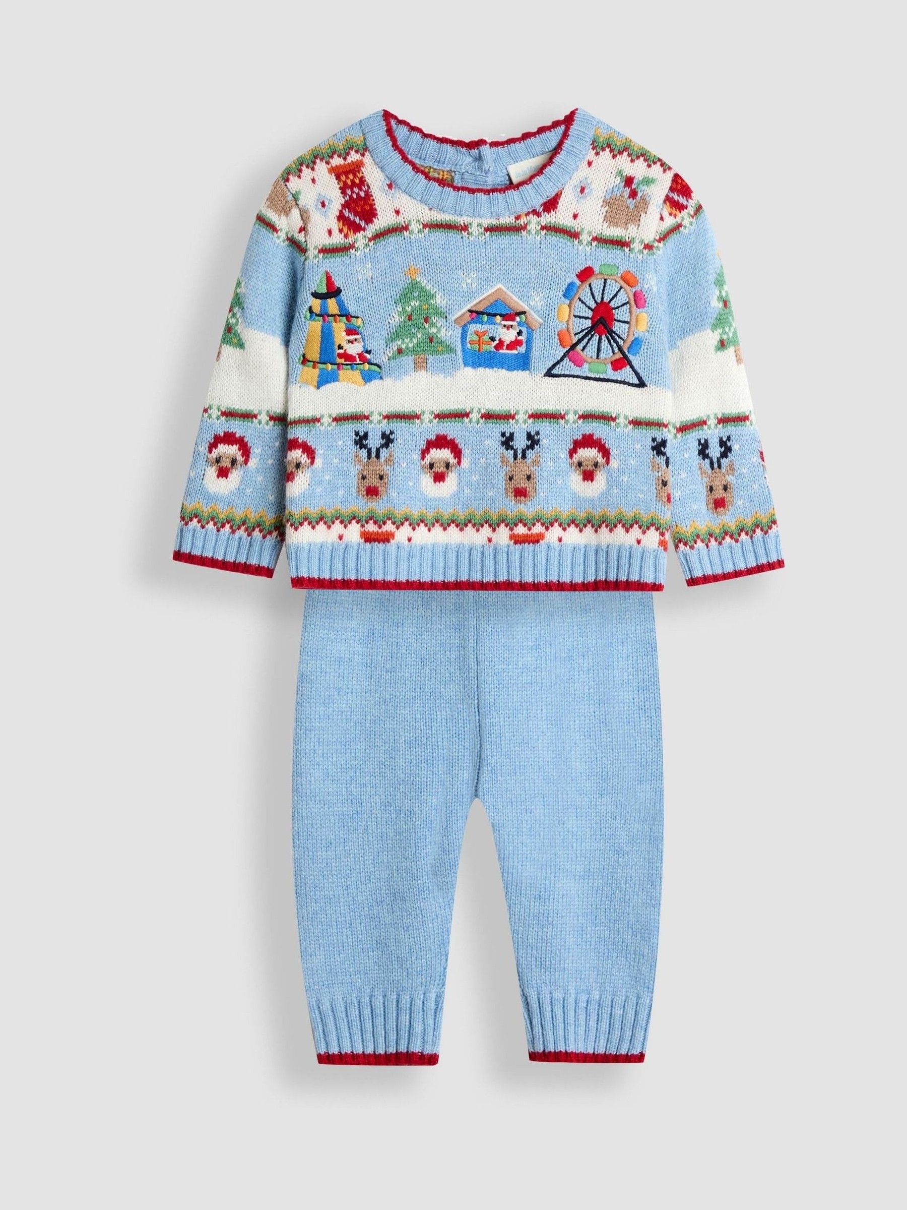 Blue 2-Piece Christmas Fair Isle Jumper & Leggings Set - Image 1 of 6