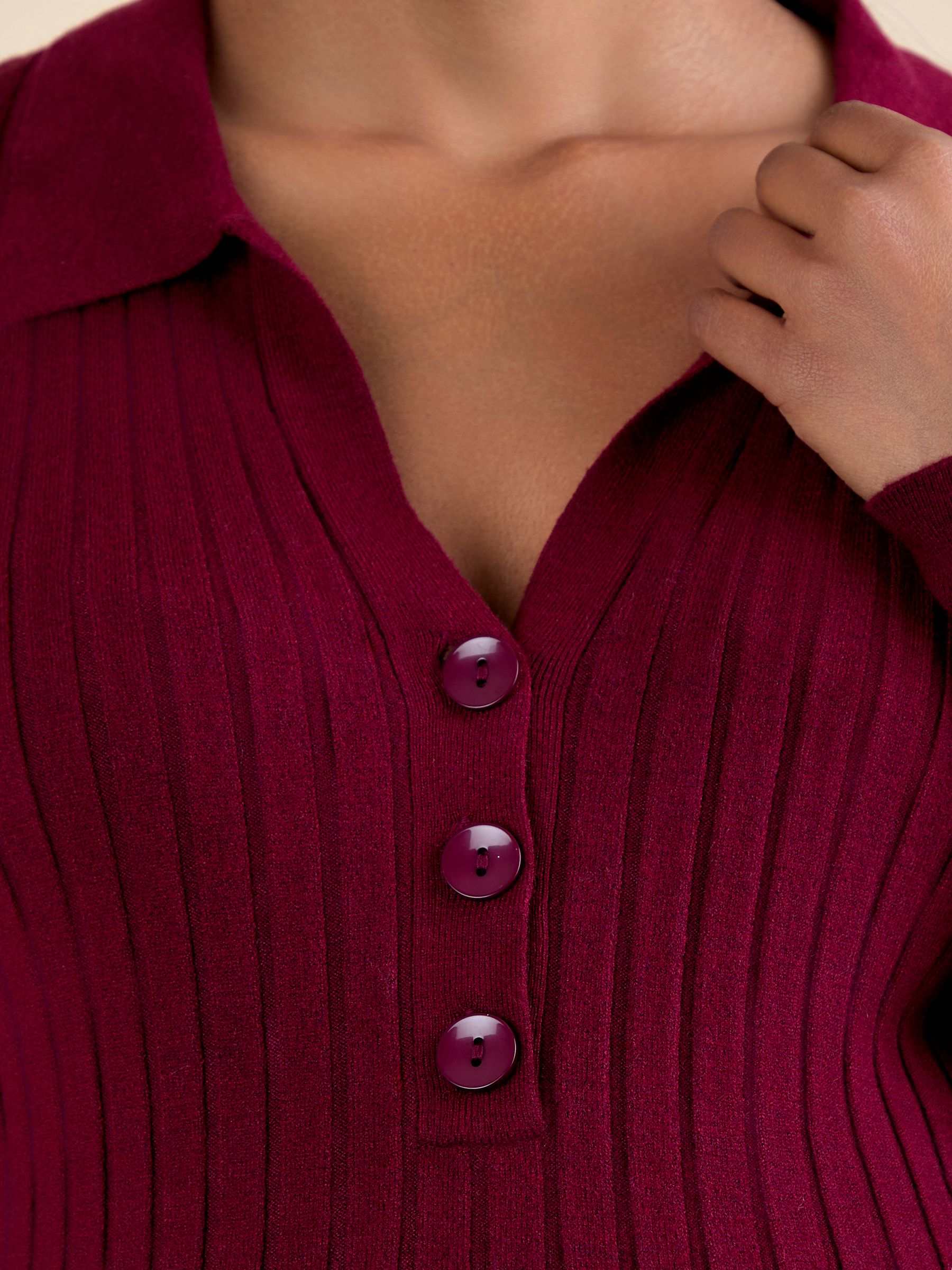 Wine Knitted Rib Collared Maternity Midi Dress - Image 5 of 5