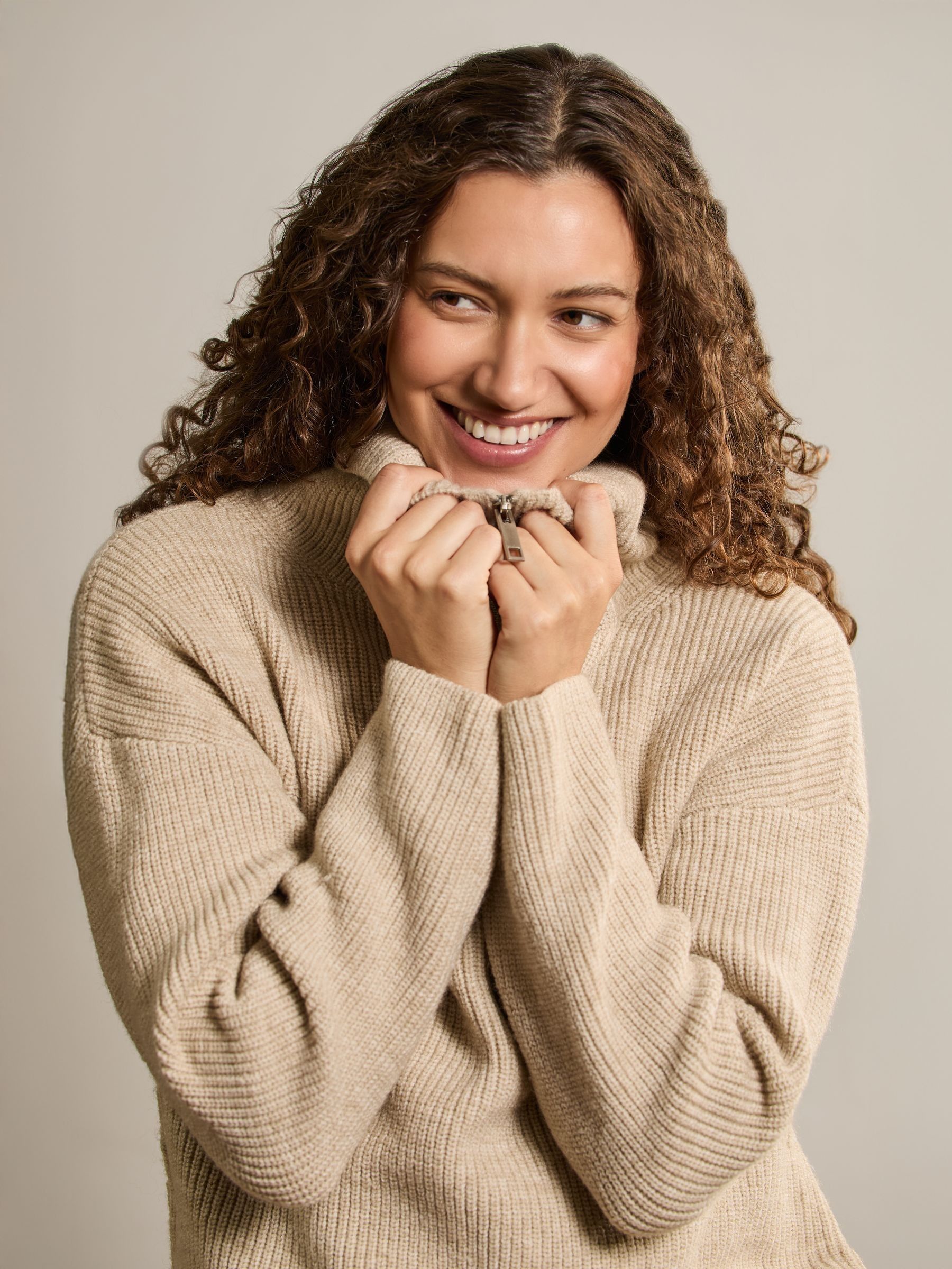 NaturalOatmeal Half Zip Maternity And Nursing Jumper - Image 2 of 3