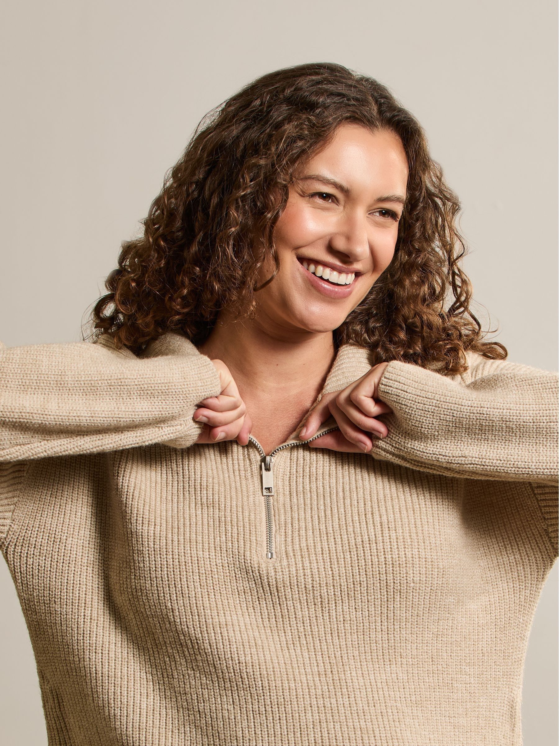 NaturalOatmeal Half Zip Maternity And Nursing Jumper - Image 3 of 3
