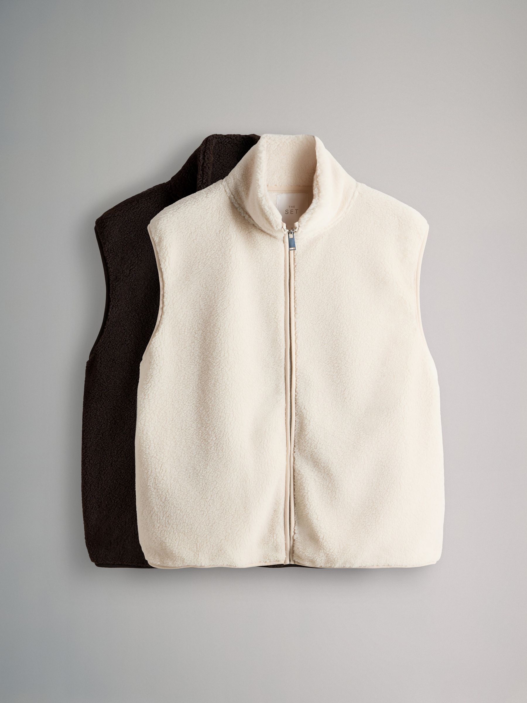 2 Pack Borg Zip Through Gilets Chocolate Brown/Cream - Image 2 of 6 2 Pack Borg Zip Through Gilets Chocolate Brown/Cream - Image 2 of 6