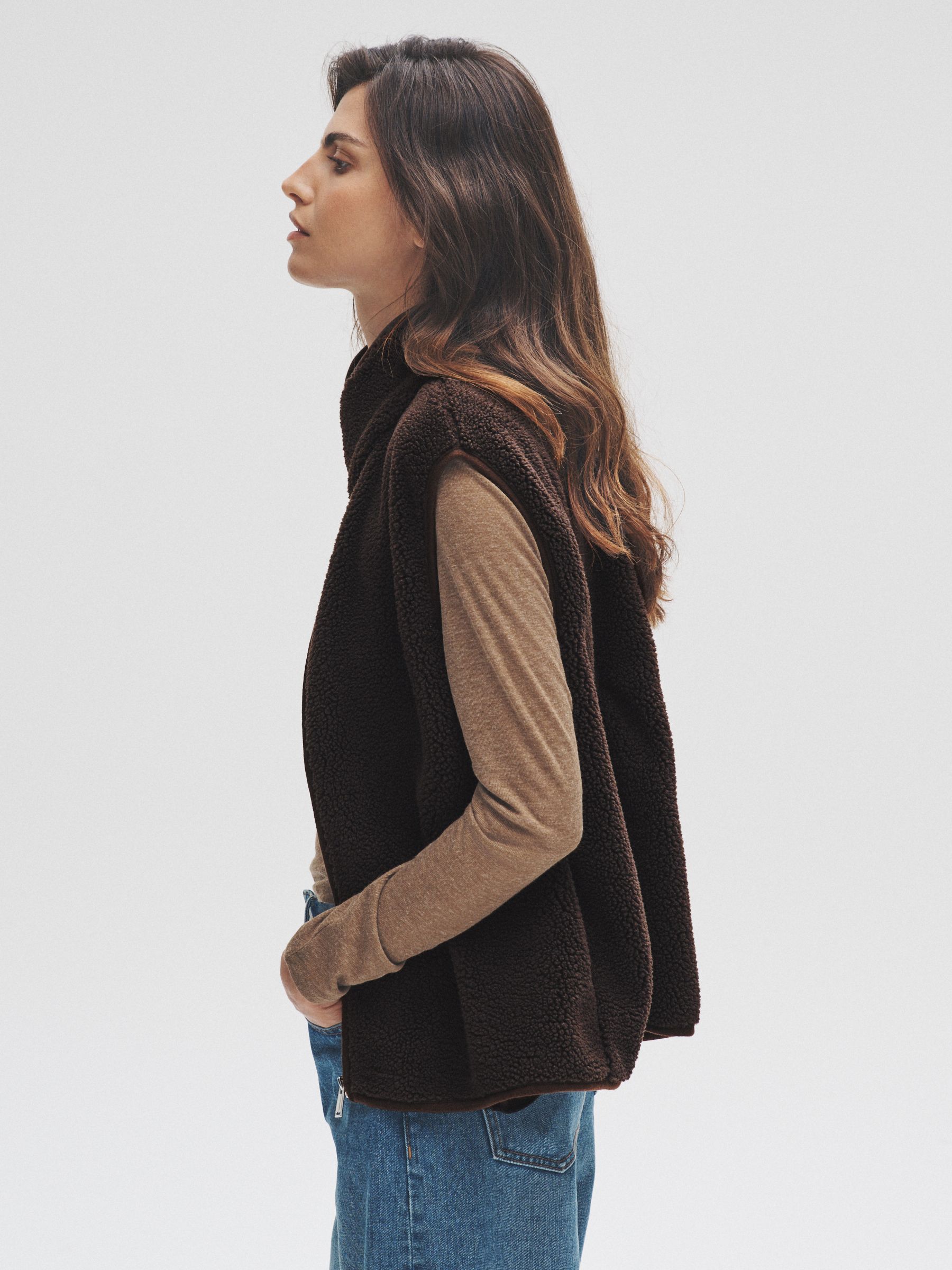 2 Pack Borg Zip Through Gilets Chocolate Brown/Cream - Image 3 of 6