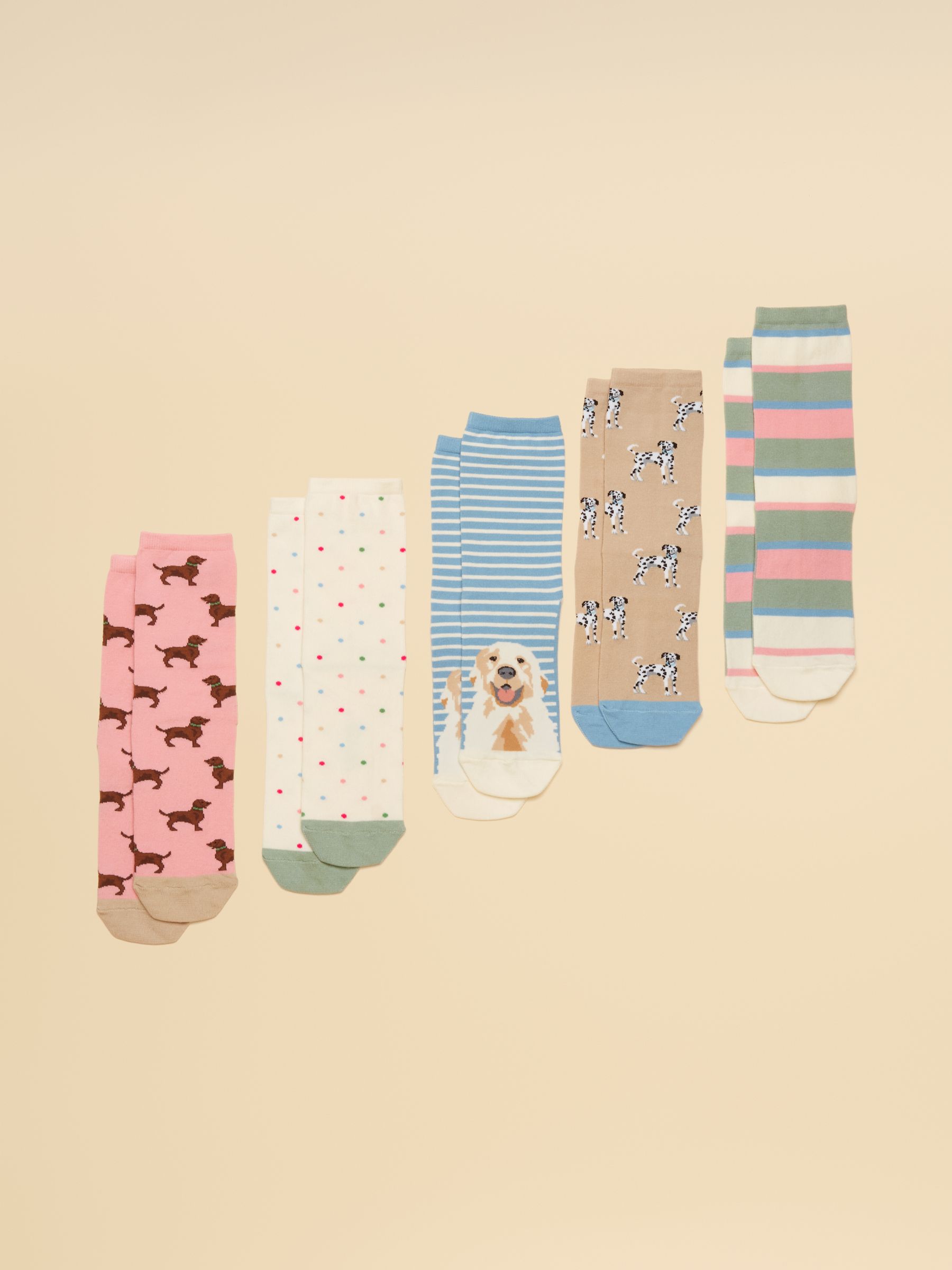 Women's Everyday Multi Ecru Dog Ankle Socks 5 Pack (Size 4-8) - Image 1 of 3