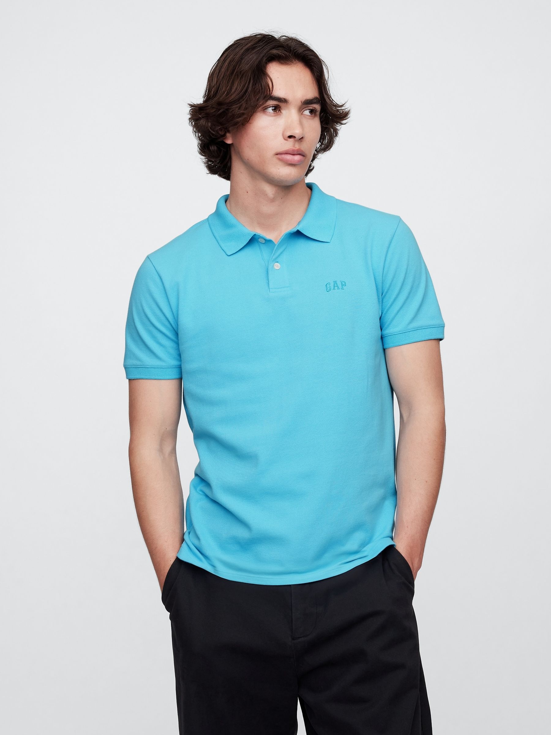 Blue Pique Logo 100% Cotton Short Sleeve Polo Shirt - Image 1 of 5