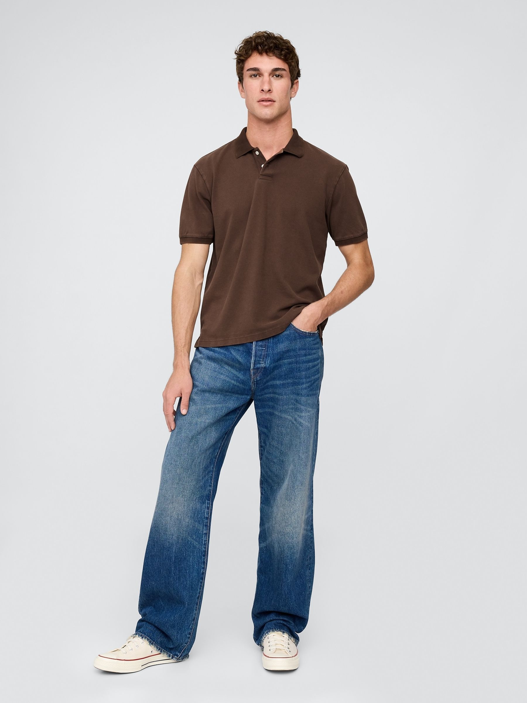 Brown Cotton Pique Short Sleeve Polo Shirt - Image 3 of 5