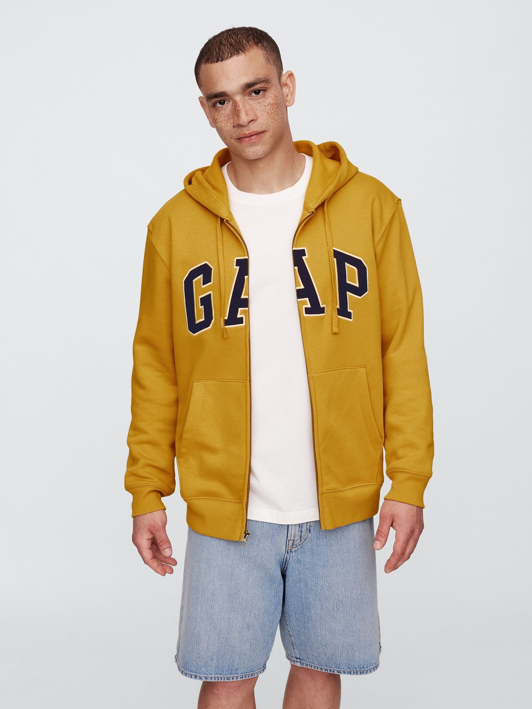 Yellow Zip Up Arch Logo Hoodie | Gap