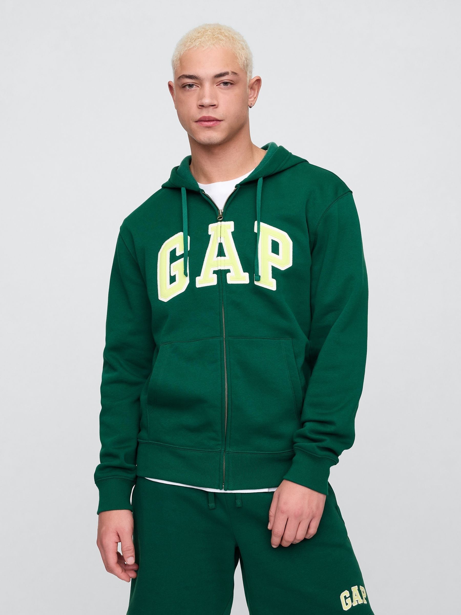 Green Relaxed Logo Zip Up Hoodie - Image 1 of 4
